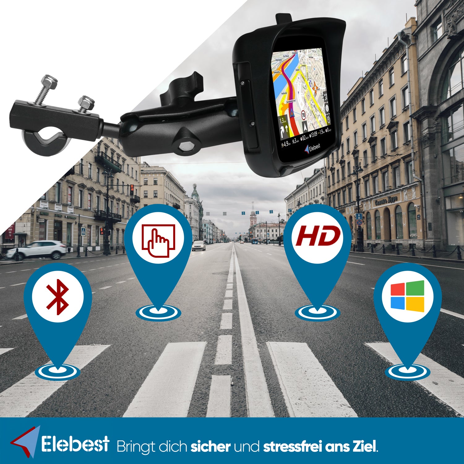Elebest Motorrad-Navigationsgerät 5-Zoll-Display Wasserdicht