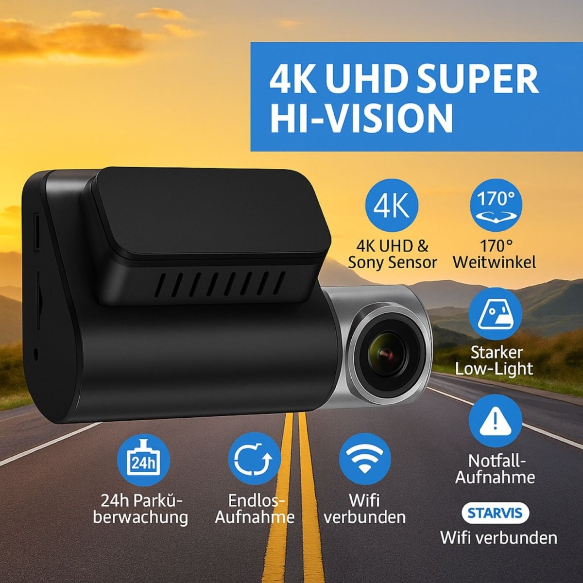 Elebest 4K UHD Dashcam – WLAN, 170° Weitwinkel auto dashcam autokamera mit nachtsicht