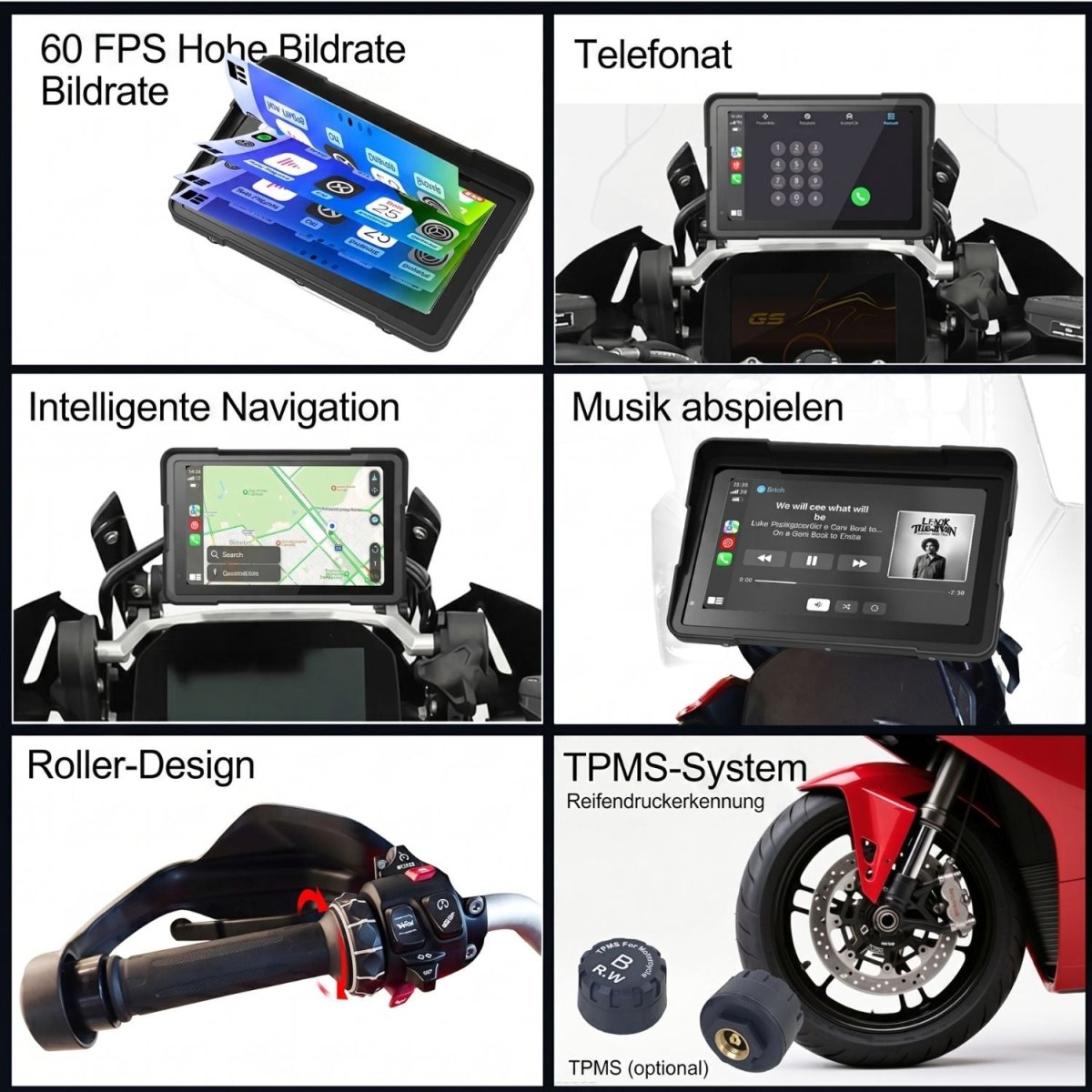 Elebest 7 Zoll CarPlay & Android Auto Display für BMW Motorrad | IP67 7 Zoll Motorrad Navi BMW Connected Cradle