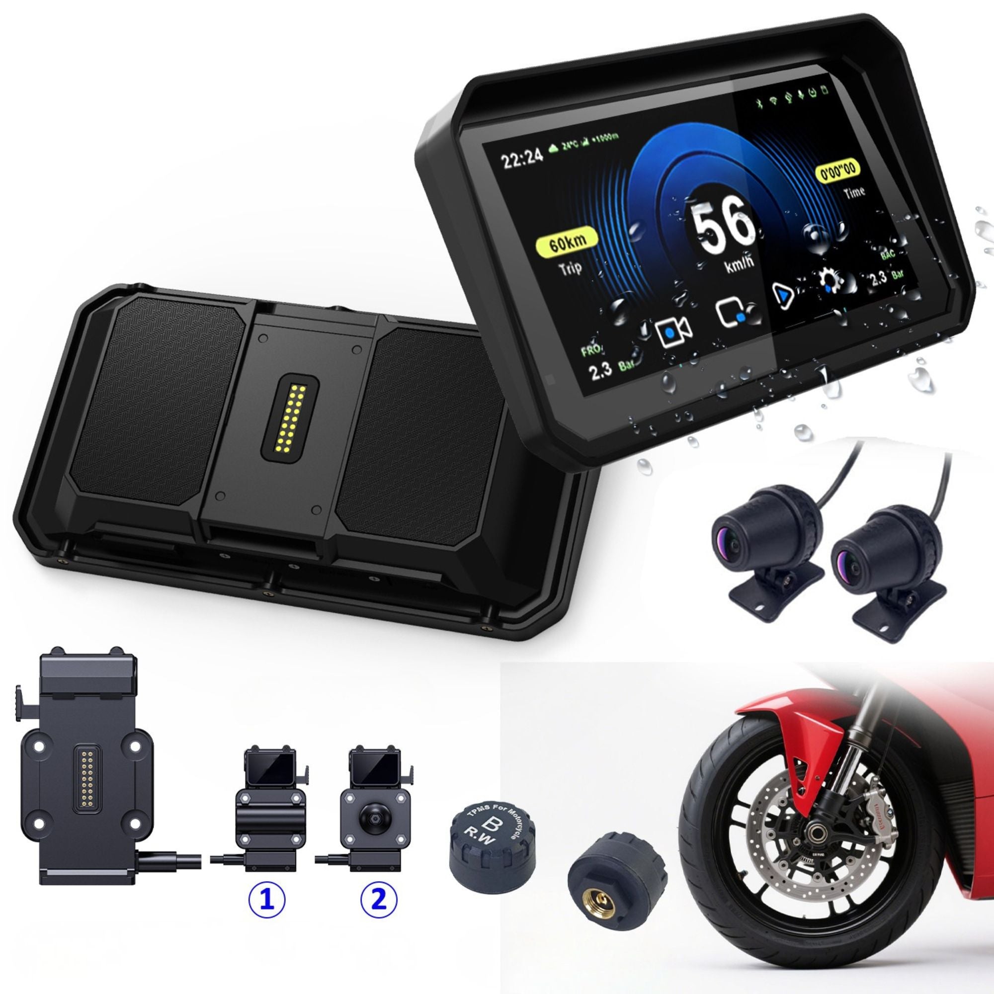 Motorrad CarPlay F96C Display 6 Zoll | Dashcam | TPMS | Abschließbare Halterung