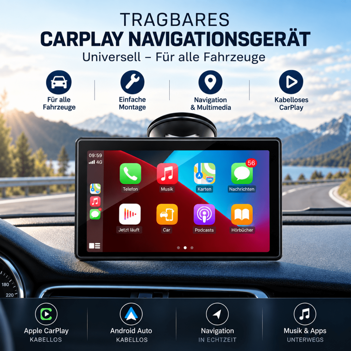 Elebest CarPlay Navi mit Google-Maps-Ansicht im Cockpit