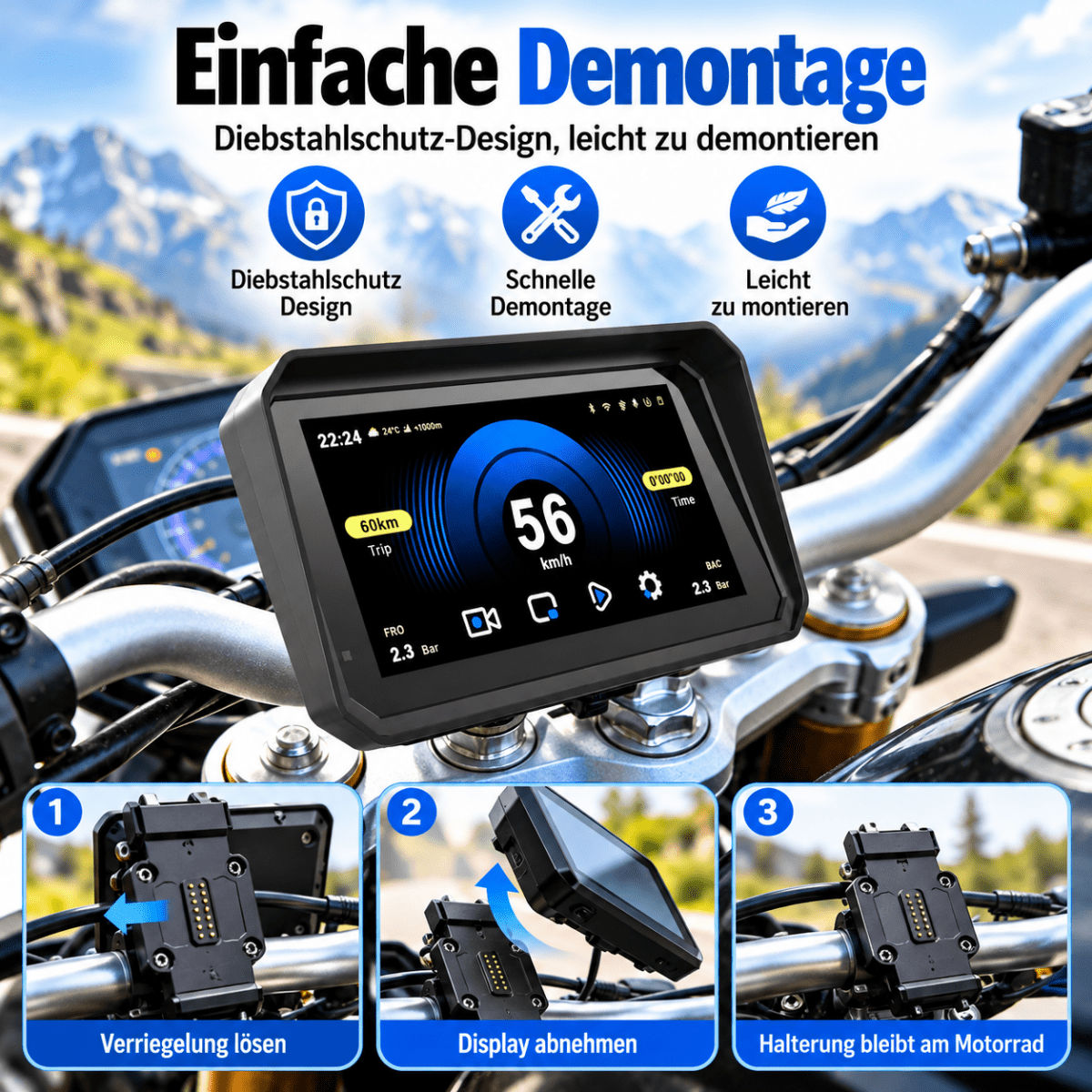 Elebest F96C kabelloses Android Auto und Apple CarPlay fürs Motorrad nachrüsten