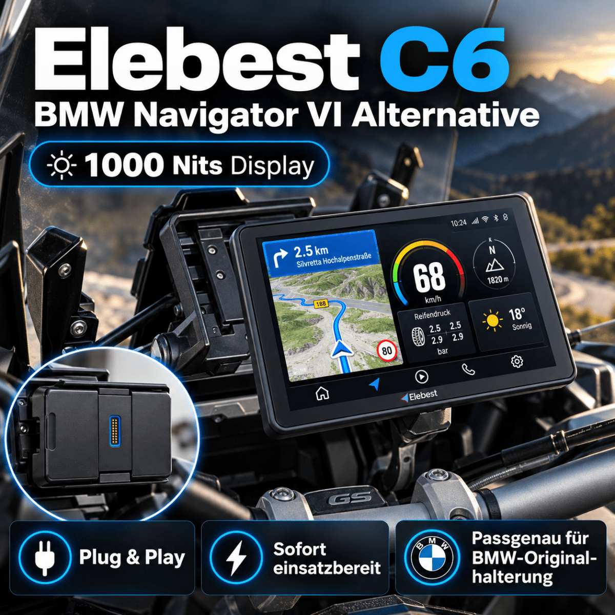 Elebest C6 BMW Motorrad CarPlay Display, IP68 wasserdicht