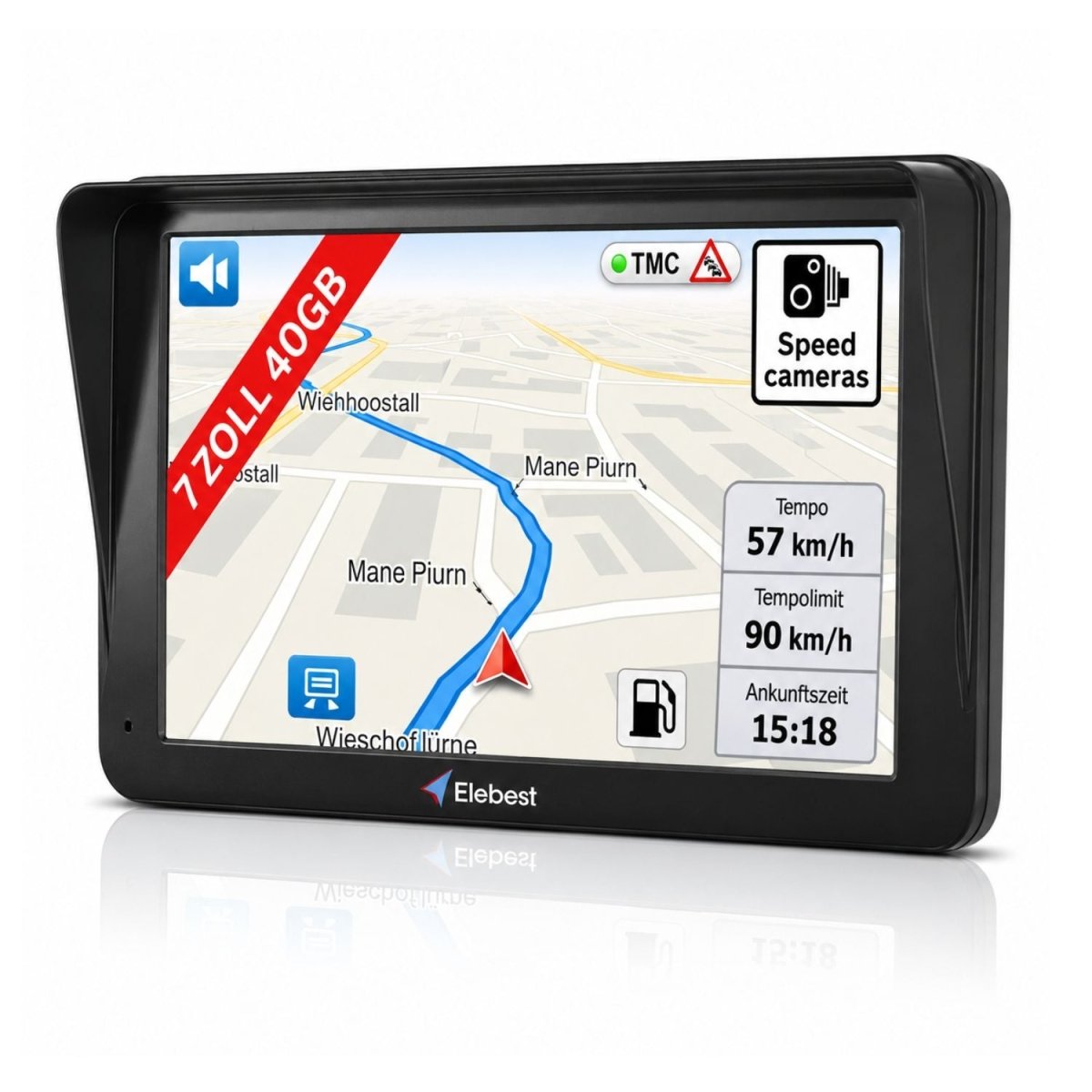Elebest City 70AT 7 Zoll GPS-Navi mit TMC-Verkehrsfunk und Sonnenblende