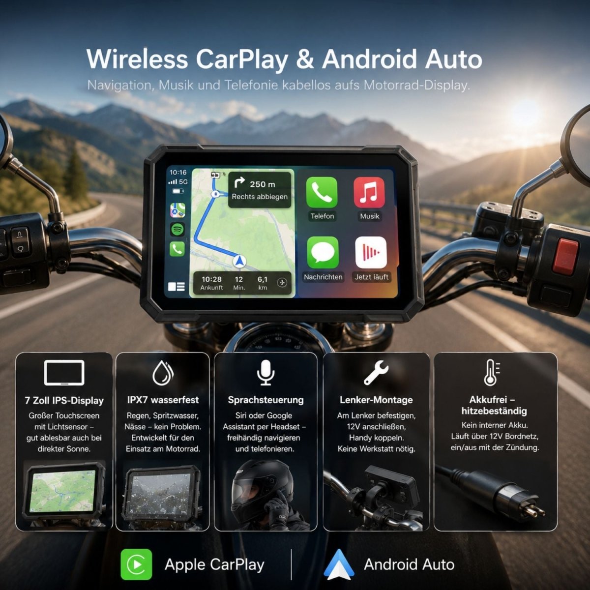 Elebest C750 Motorrad-Navigationsgerät 7 Zoll, IPX7 wasserfest