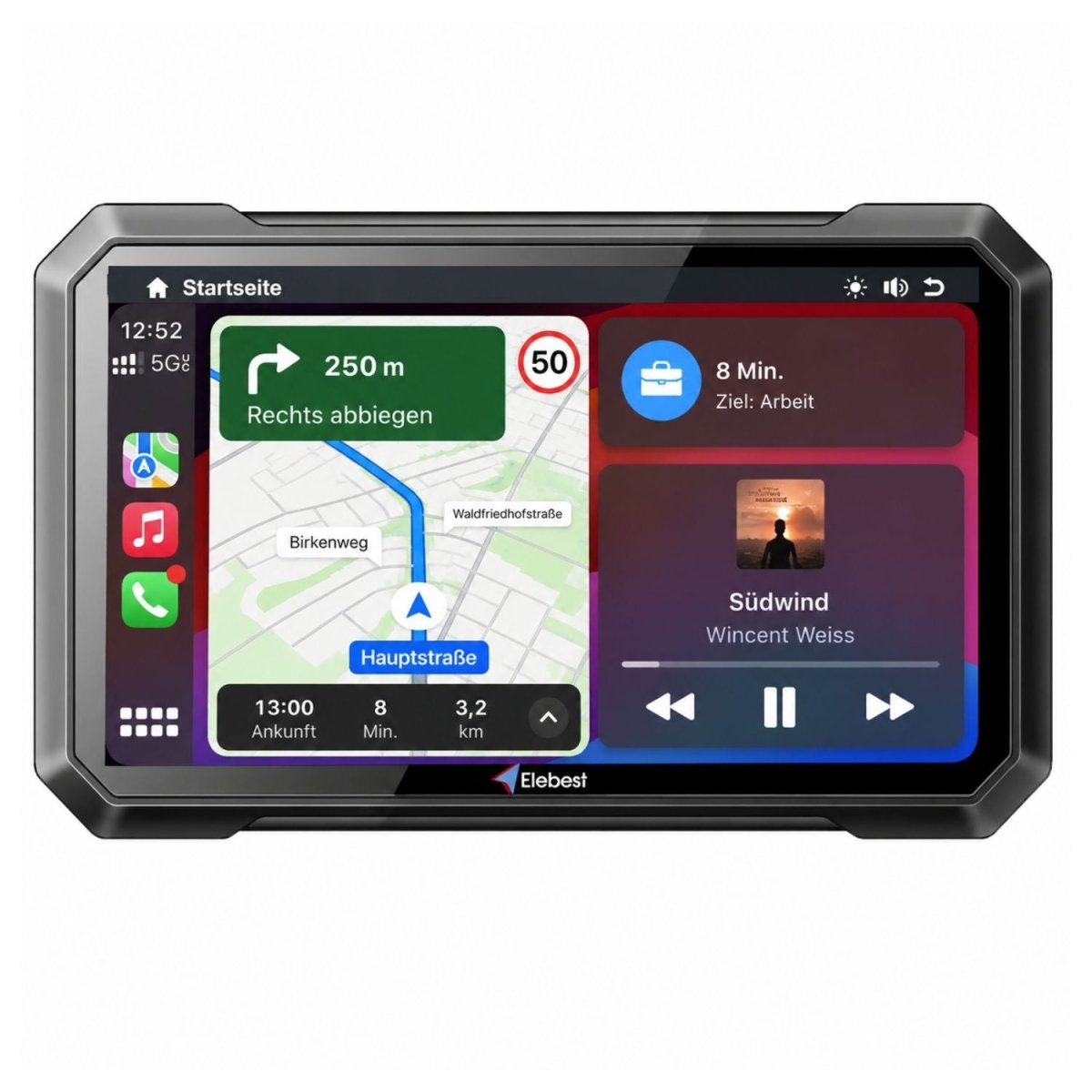 Elebest C750 Motorrad-Navi 7 Zoll mit Navigation über Google Maps und Waze