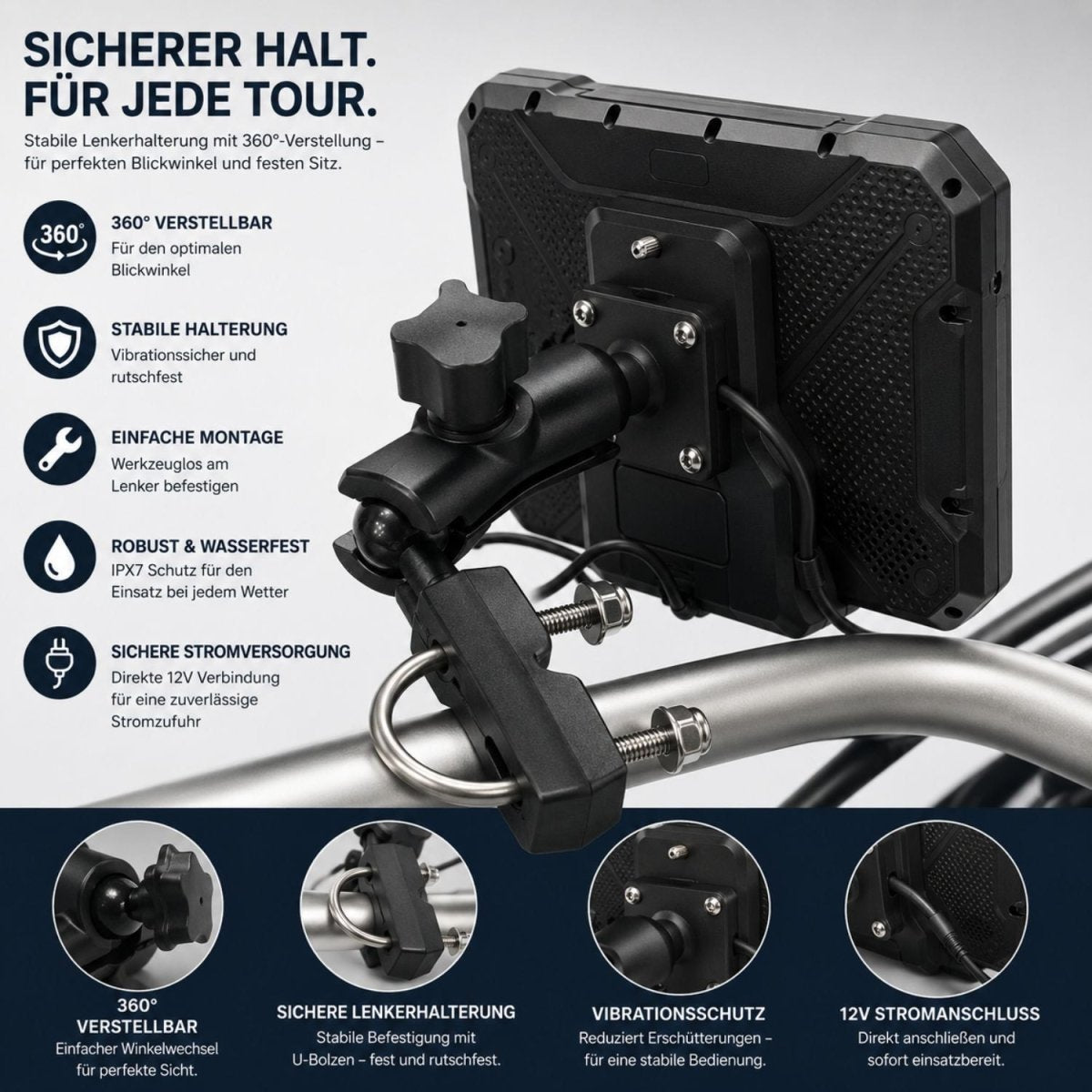 Elebest C750 7-Zoll-Motorrad-Display mit Touchscreen und Sprachsteuerung