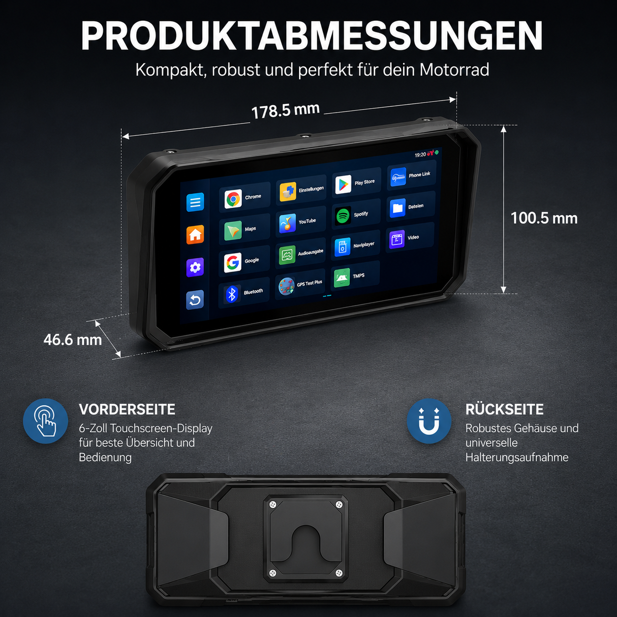 Elebest F97 Pro+ CarPlay-Display im Einsatz auf einer Motorradtour