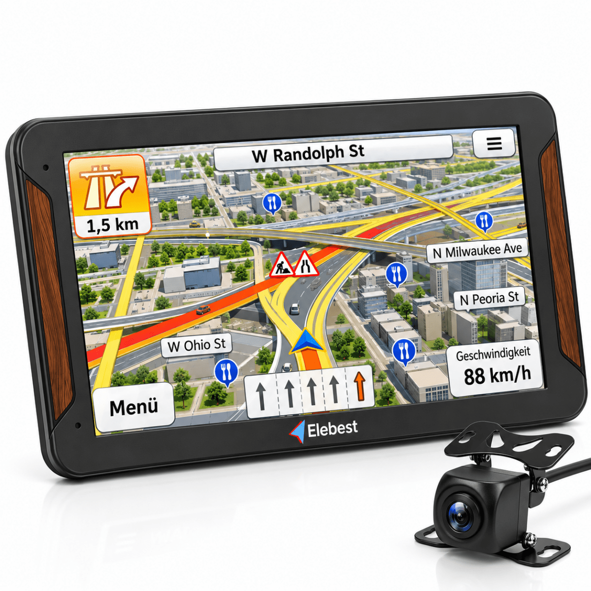 Elebest City 70K 7 Zoll Auto-Navi mit Kabel-Rückfahrkamera