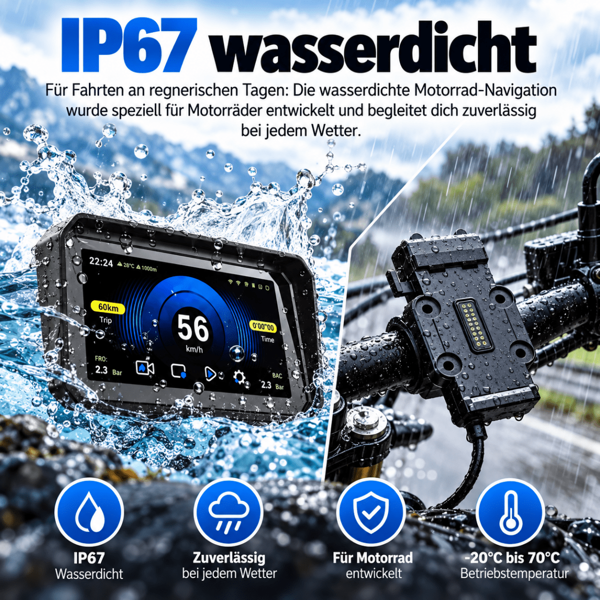 Elebest F96C CarPlay Display am Motorradlenker montiert