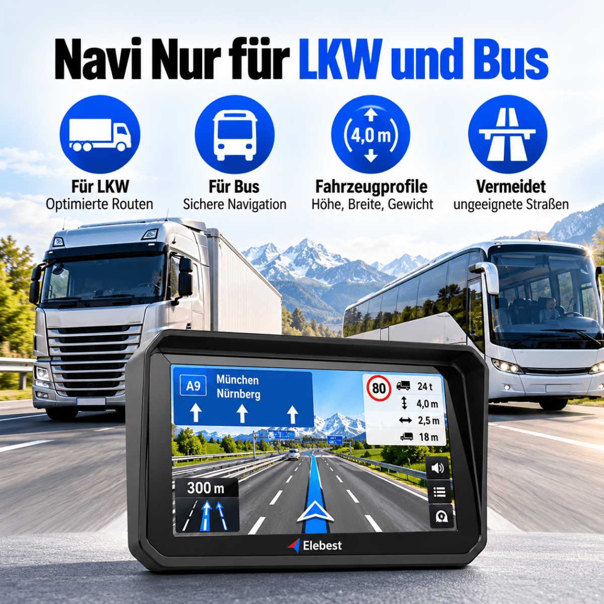 Elebest 9 Zoll Navigationsgerät mit Fahrspurassistent