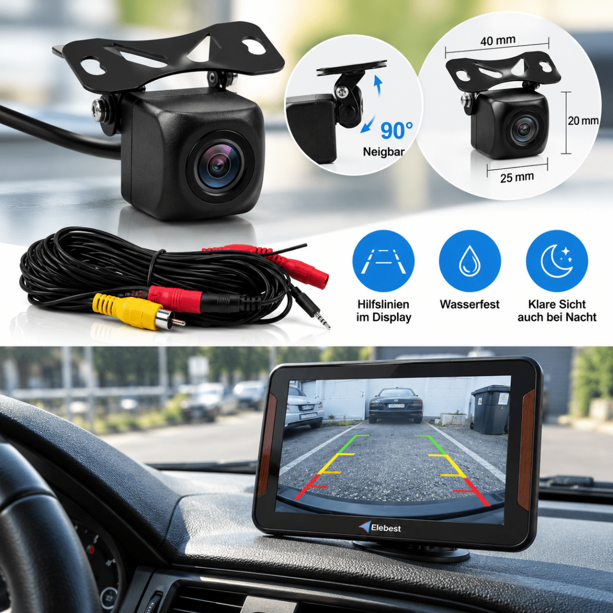 Elebest 7 Zoll Navi mit Rückfahrkamera für Pkw und Wohnmobil