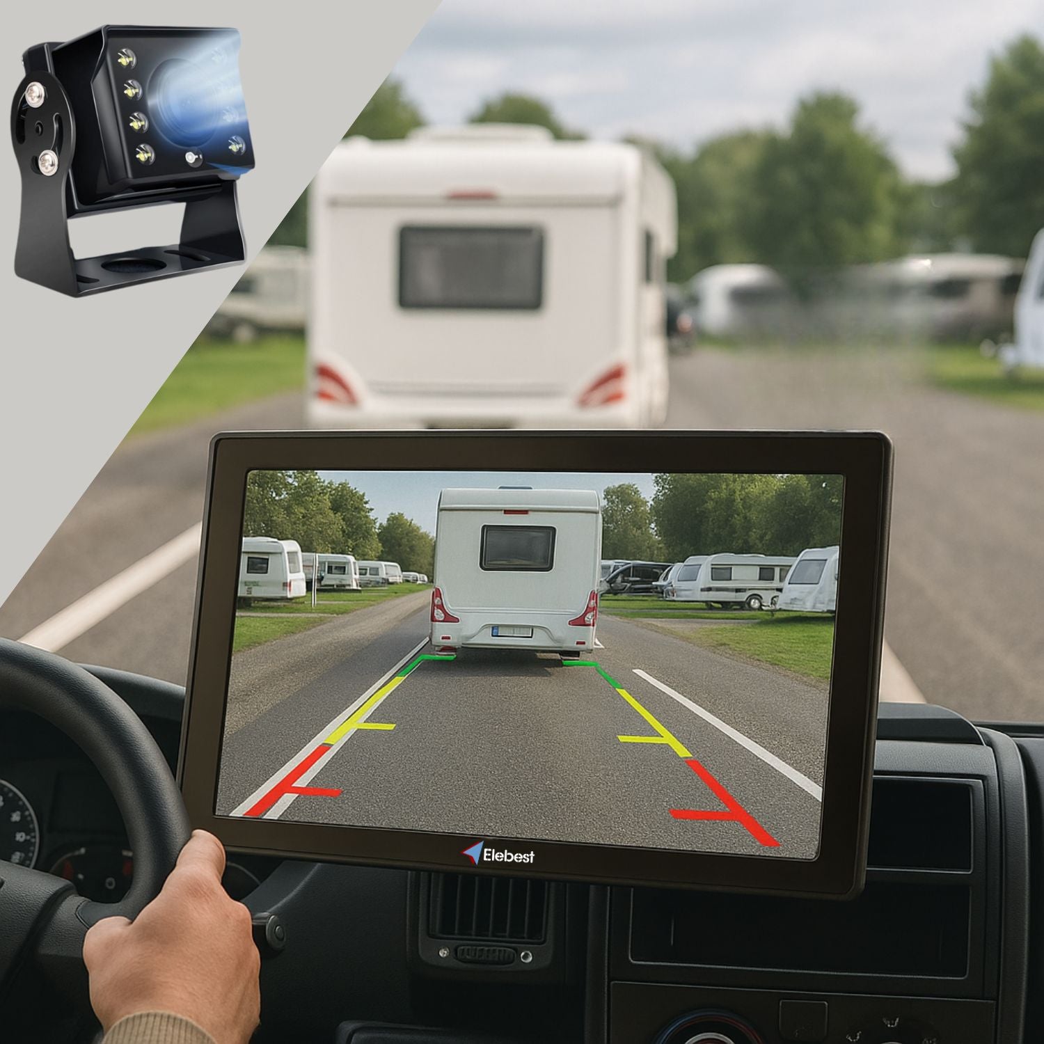 Wohnmobil-Navi mit Kabel-Rückfahrkamera, lebenslangen Kartenupdates und Campingplatzsuche