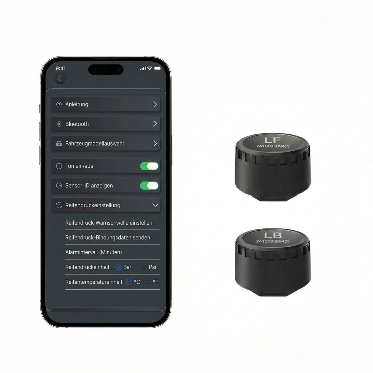 Elebest Bluetooth Reifendruckkontrolle TPMS für Motorrad, Roller & E‑Bike Bluetooth 5.0 Fahrrad