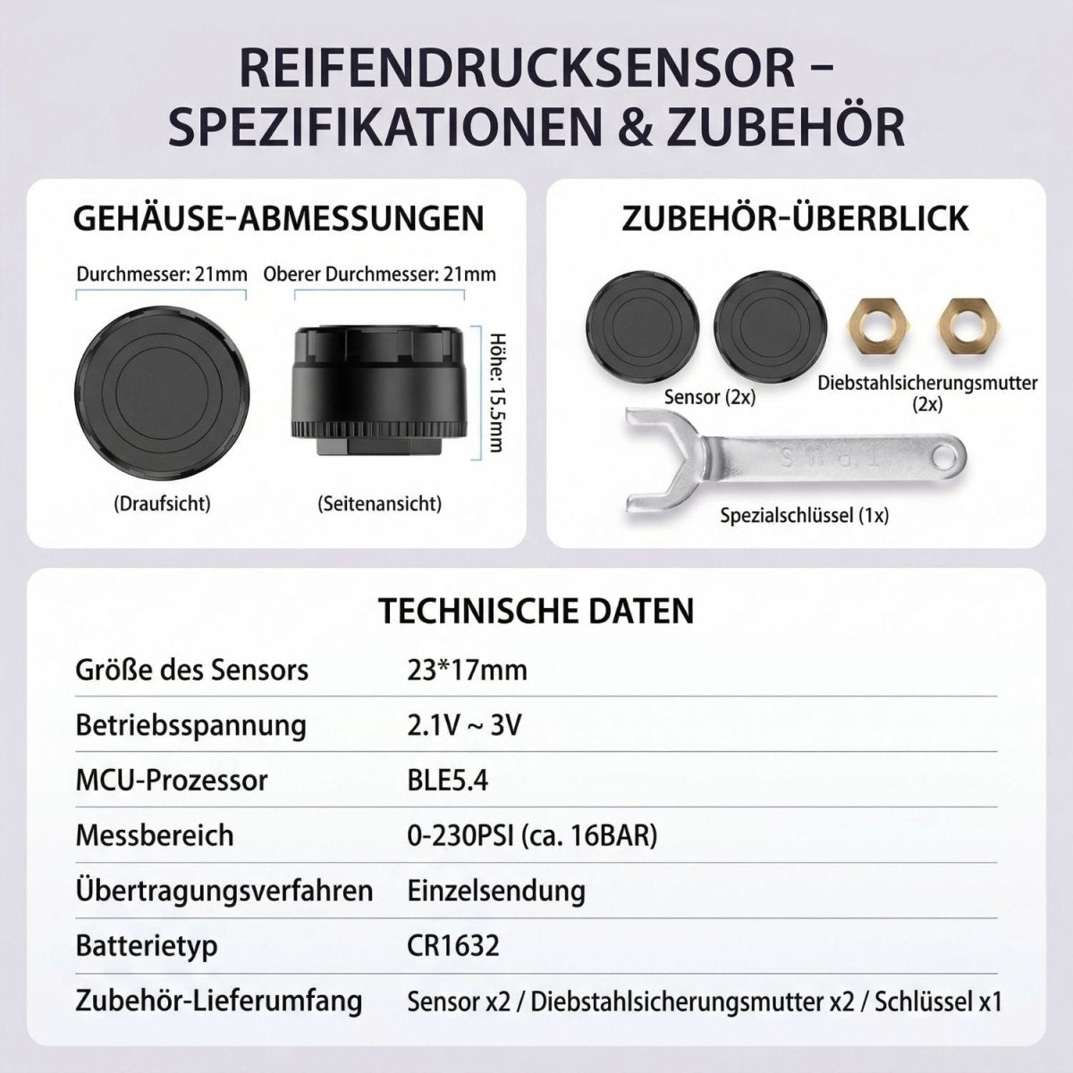 Elebest Bluetooth Reifendruckkontrolle TPMS für Motorrad, Roller & E‑Bike Bluetooth 5.0 Fahrrad