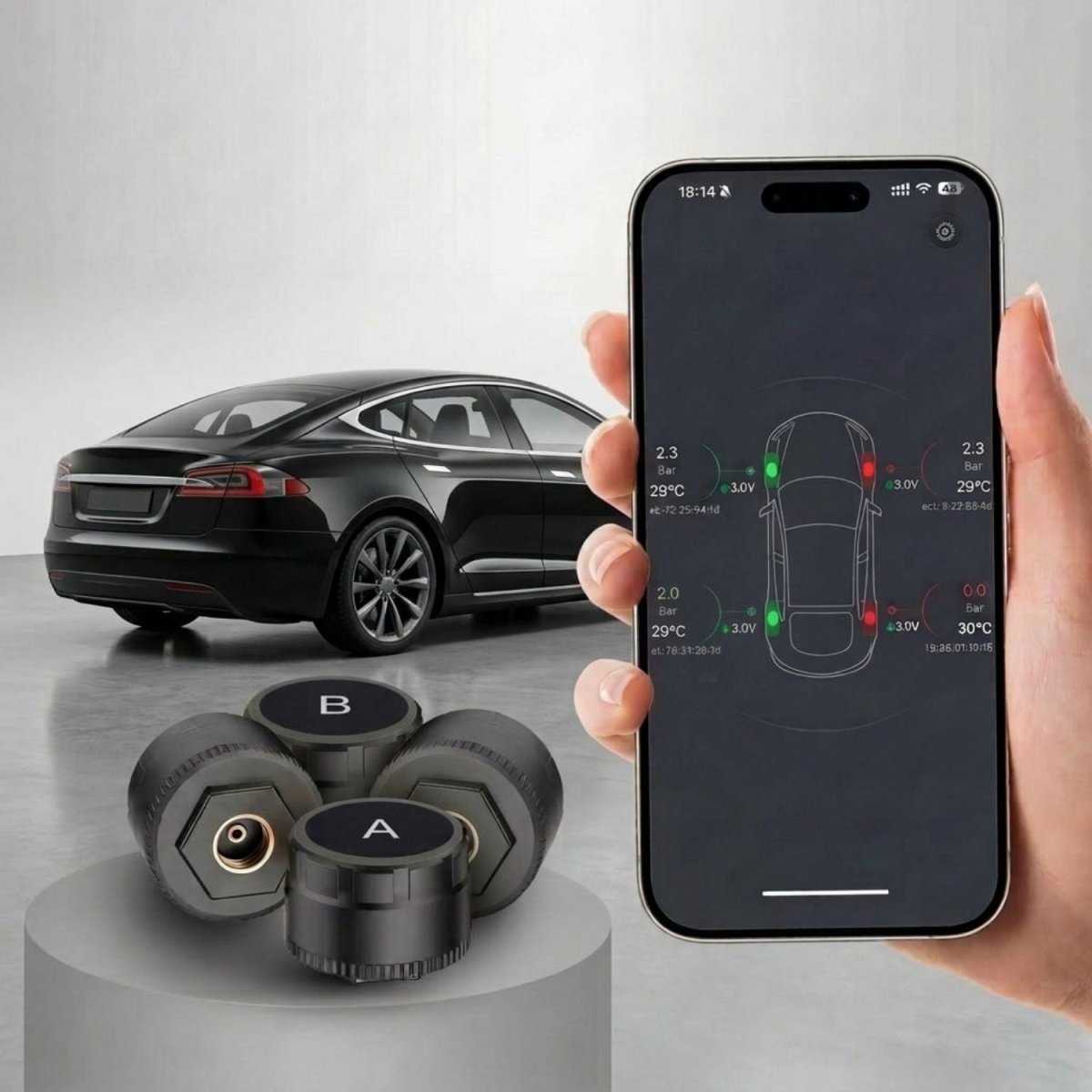 Elebest Bluetooth TPMS Reifendruckkontrolle, Reifendrucksensor Set 4 Stück