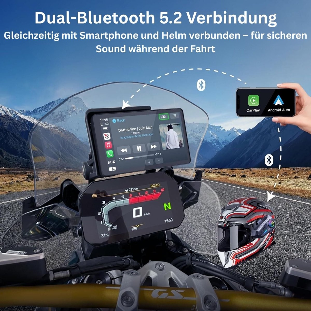Elebest CB600 (Navigator V/VI Ersatz): 6 Zoll CarPlay Android - Auto Navi für BMW Android Auto Screen Display für Motorrad