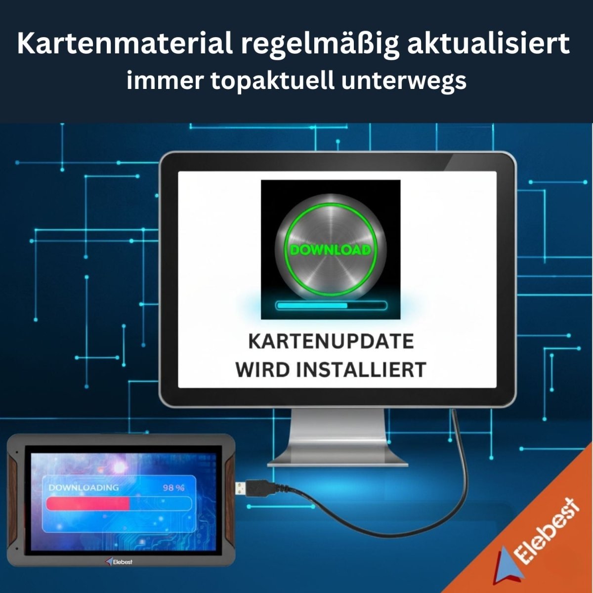 Elebest City 90TMC Navi – 9" GPS mit TMC & Europa - Karten Elebest City 90TMC Europa Navi mit Updates