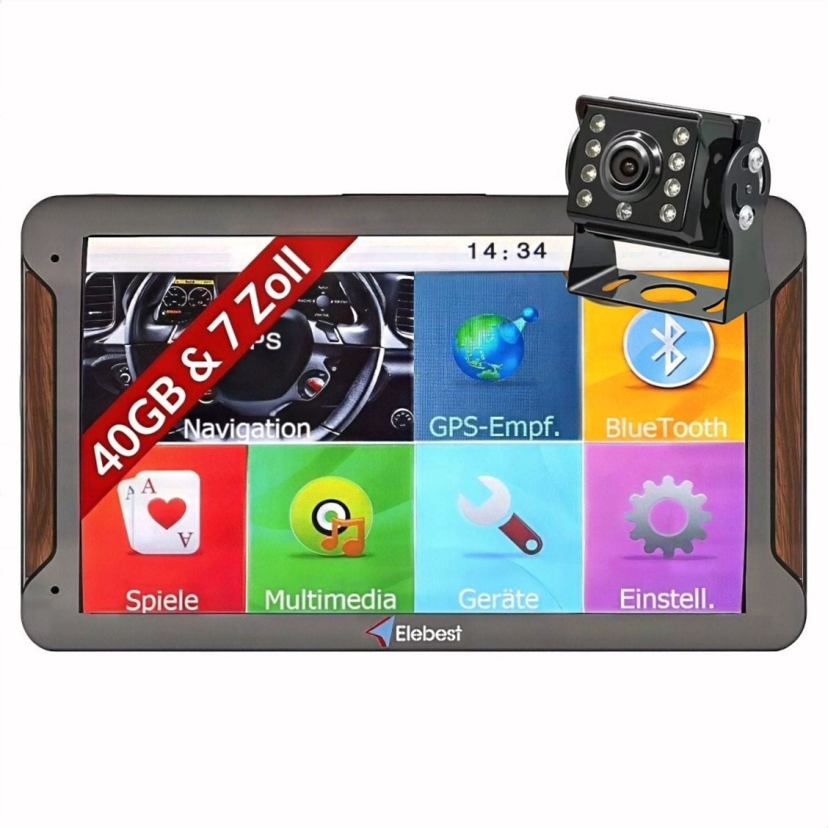 Elebest Drive 7024K Navi mit 7" Display & Kabel - Rückfahrkamera Einparkhilfe Transporter Navi für Wohnmobil