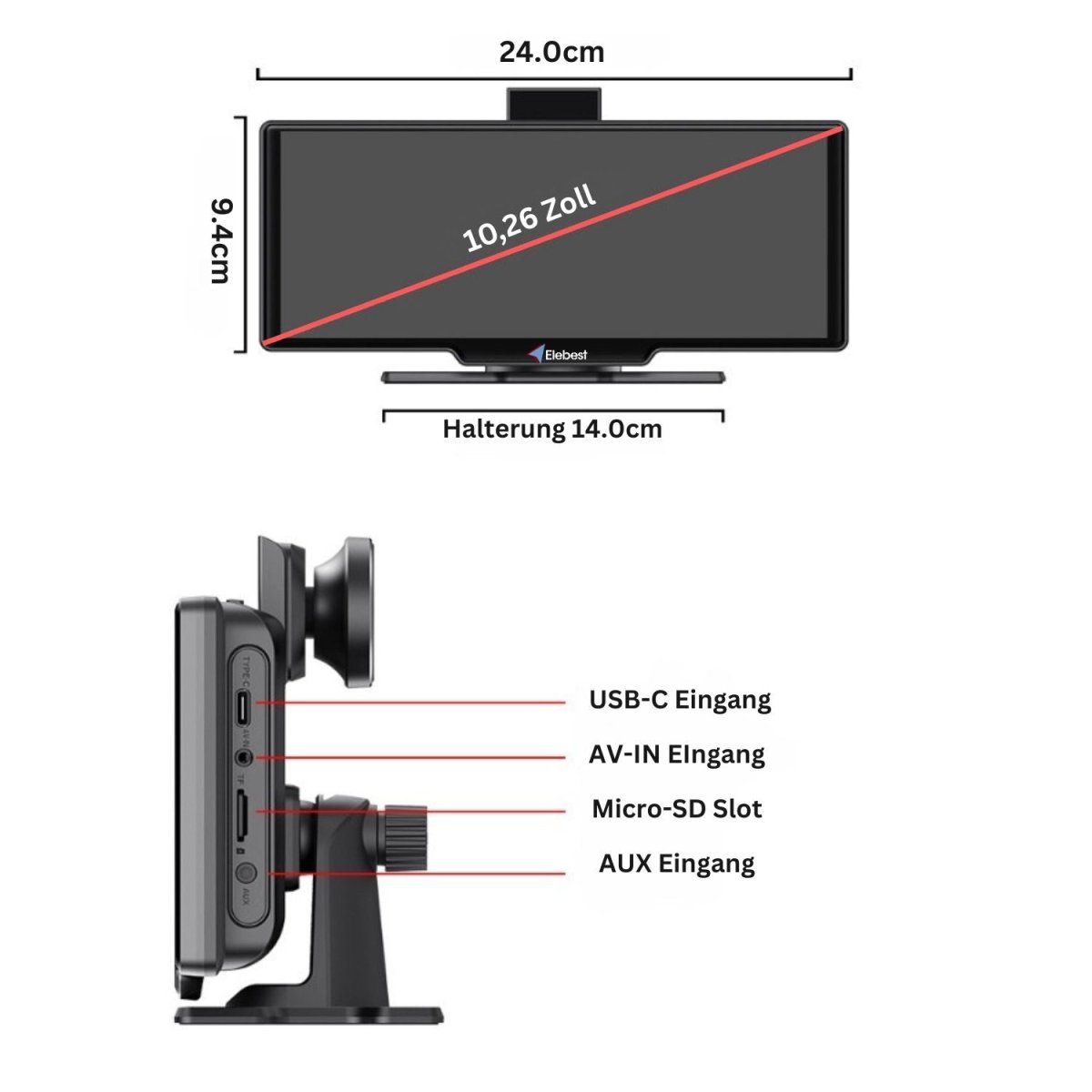 Elebest DVR 1026 Navi CarPlay, Android Auto Navi, 10.26 Zoll Apple CarPlay carplay nachrüsten