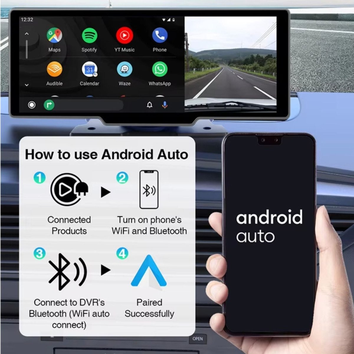 Elebest DVR AC10B Widescreen-Display mit WLAN und Apps
