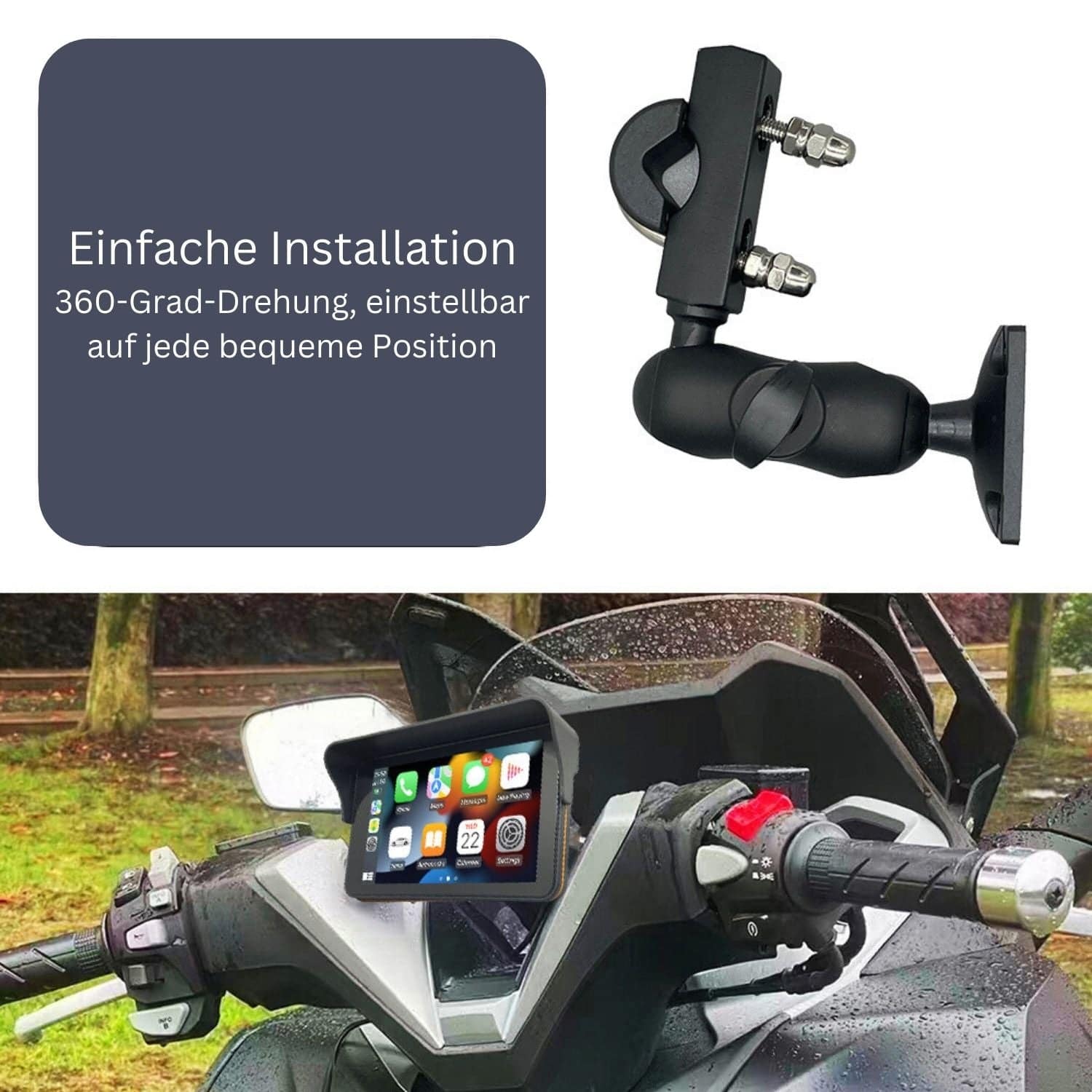 Elebest 7 Zoll CarPlay C250 Motorrad - Navi mit Rückfahrkamera Apple CarPlay elebest