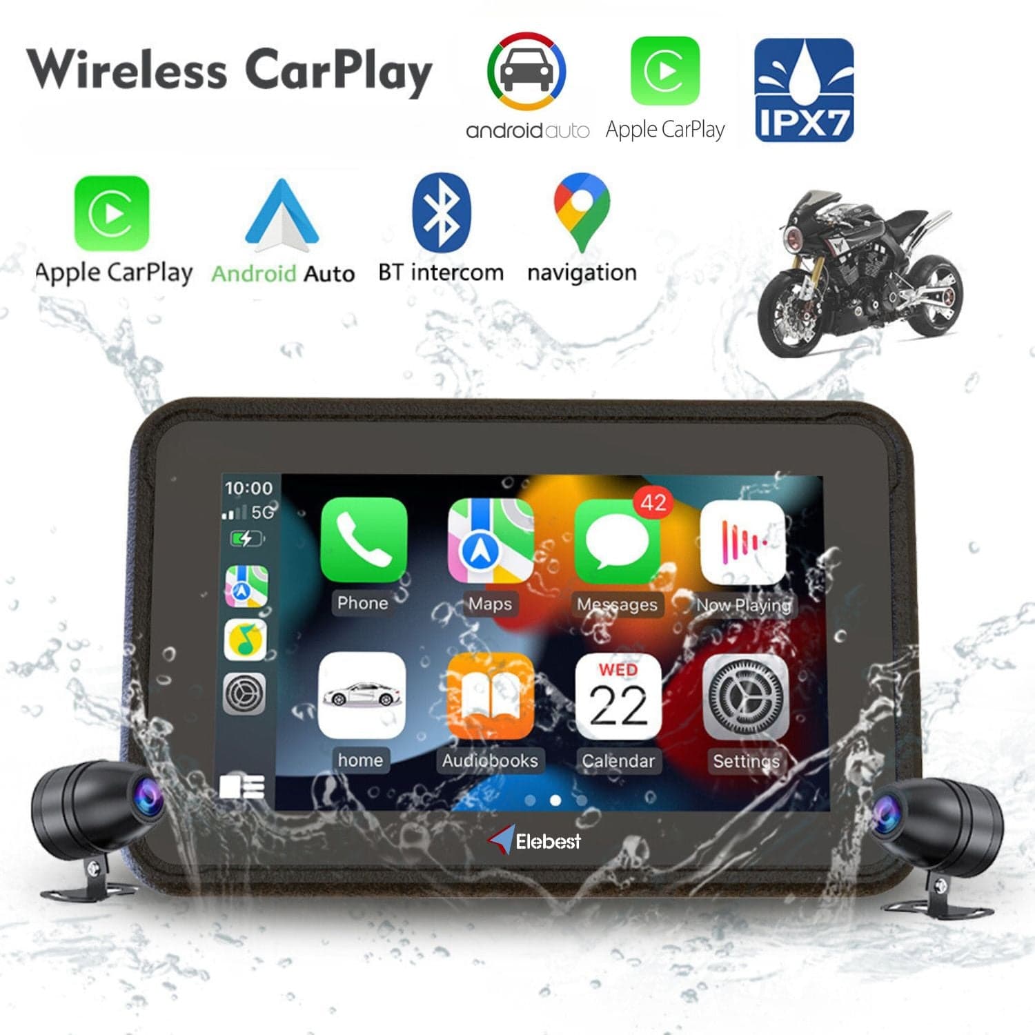 Wasserdicht IPX7 Bildschirm 7"Motorrad Wireless Apple Carplay Portable Navigator