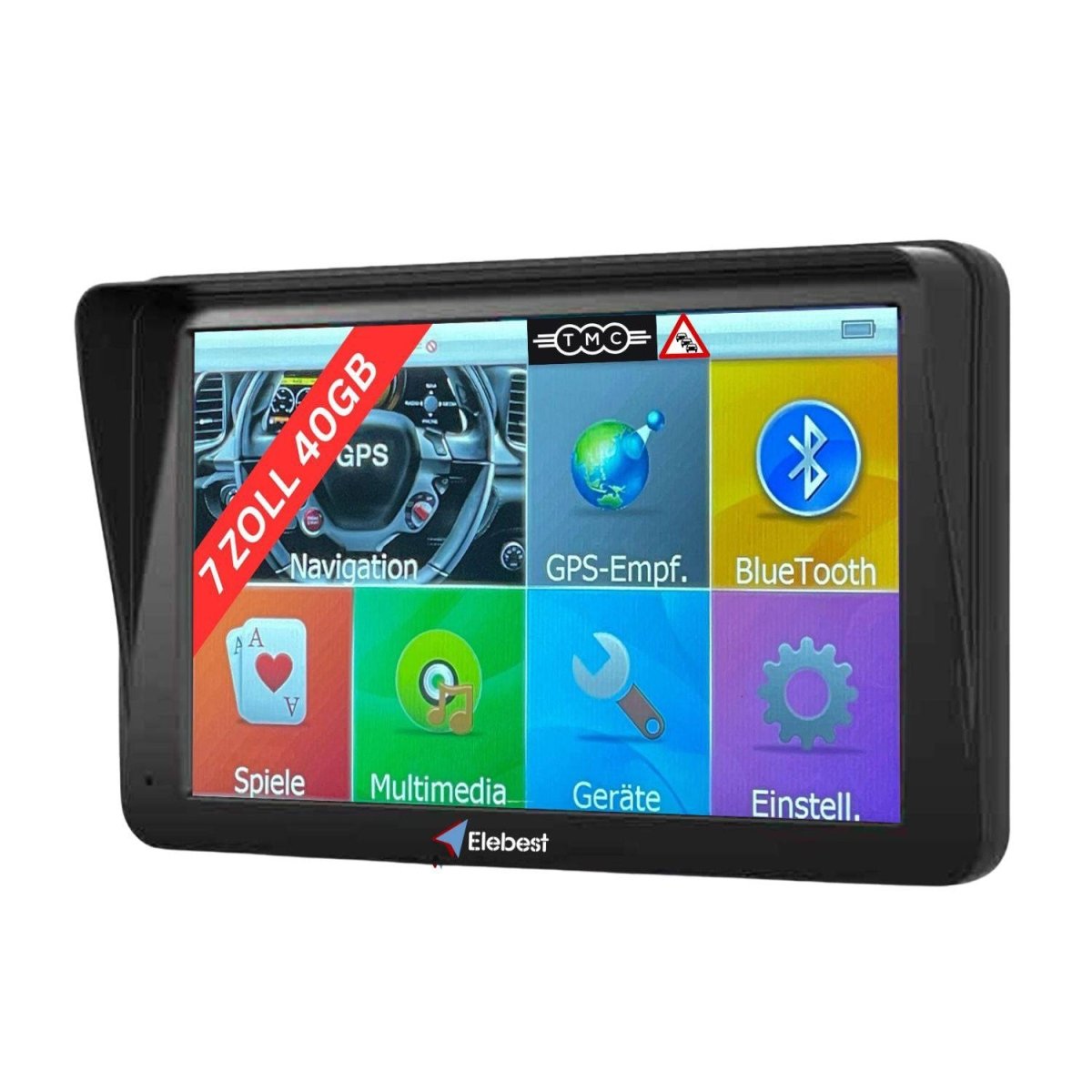 7-Zoll-Navigationsgerät mit fest verbauter Sonnenblende – klare Sicht bei jedem Wetter