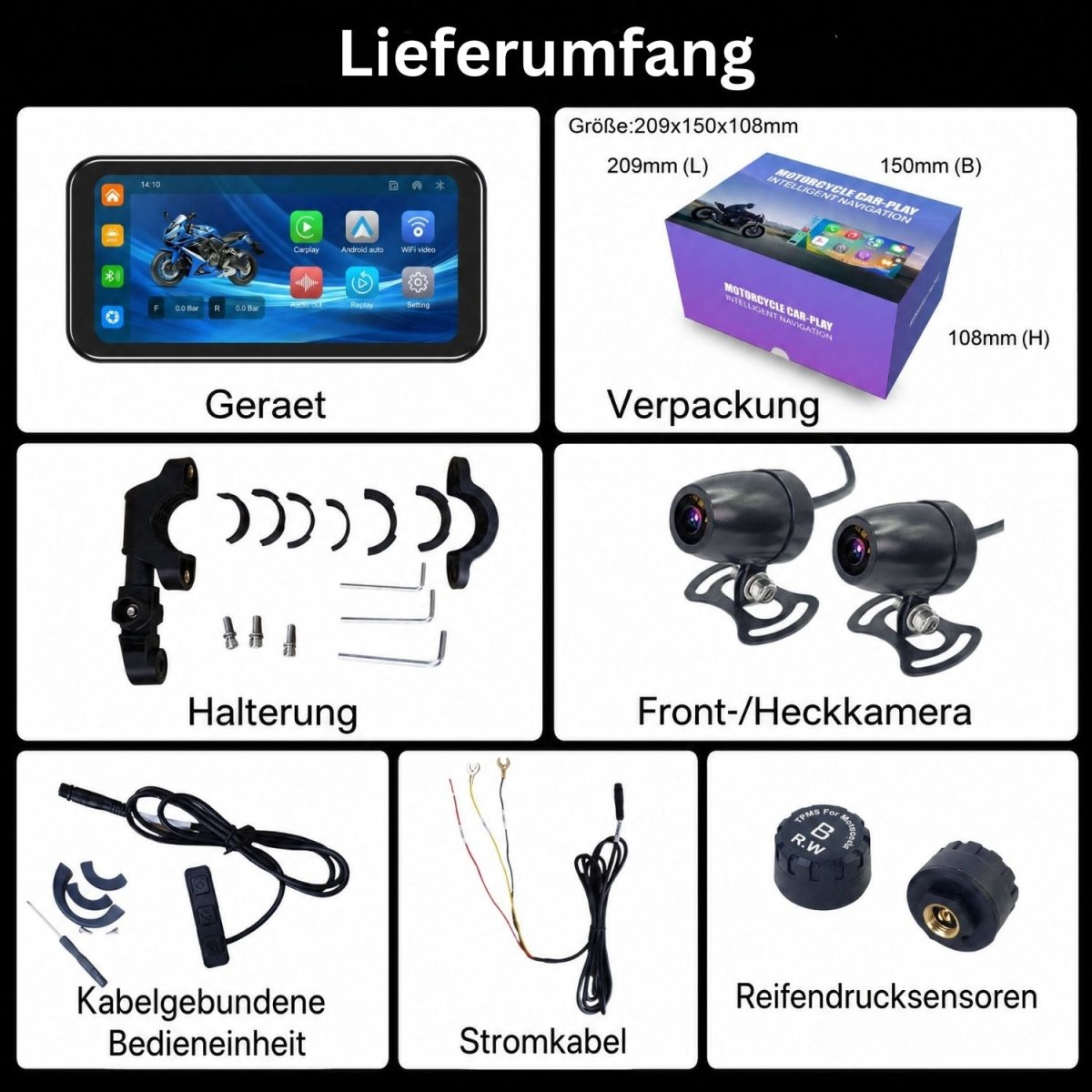 Elebest MotoPlay CX600 Motorrad Navi CarPlay Android Auto 6,25" Dualkamera TPMS 6-25-zoll-display ip67-wasserdicht