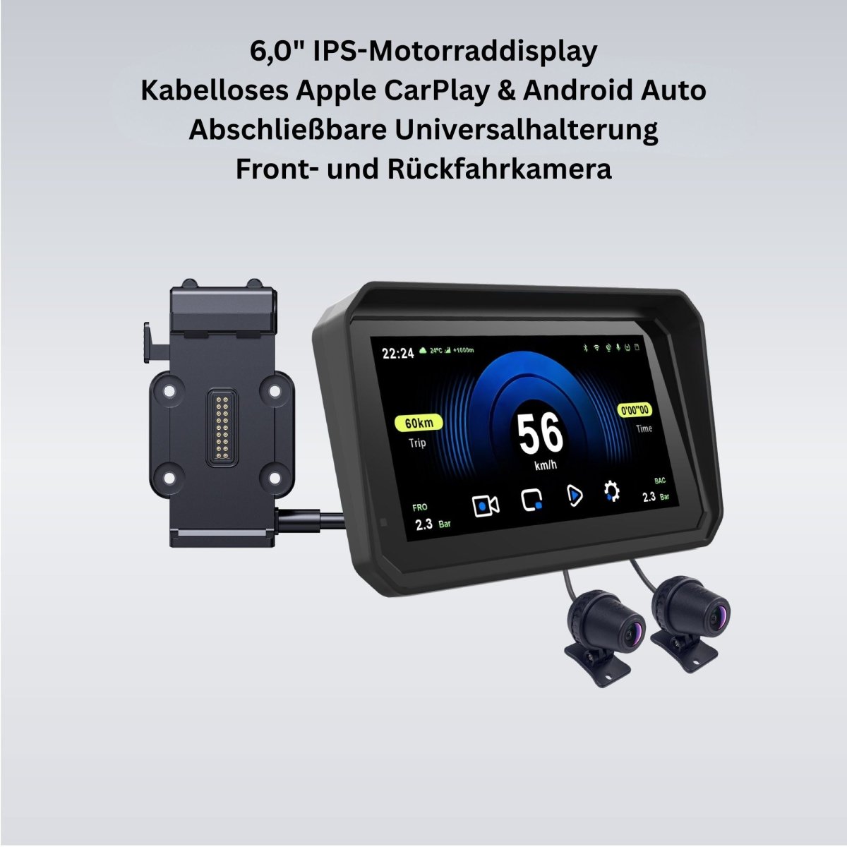 Elebest F96C – 6 Zoll Motorrad Display mit kabellosem Apple CarPlay am Lenker