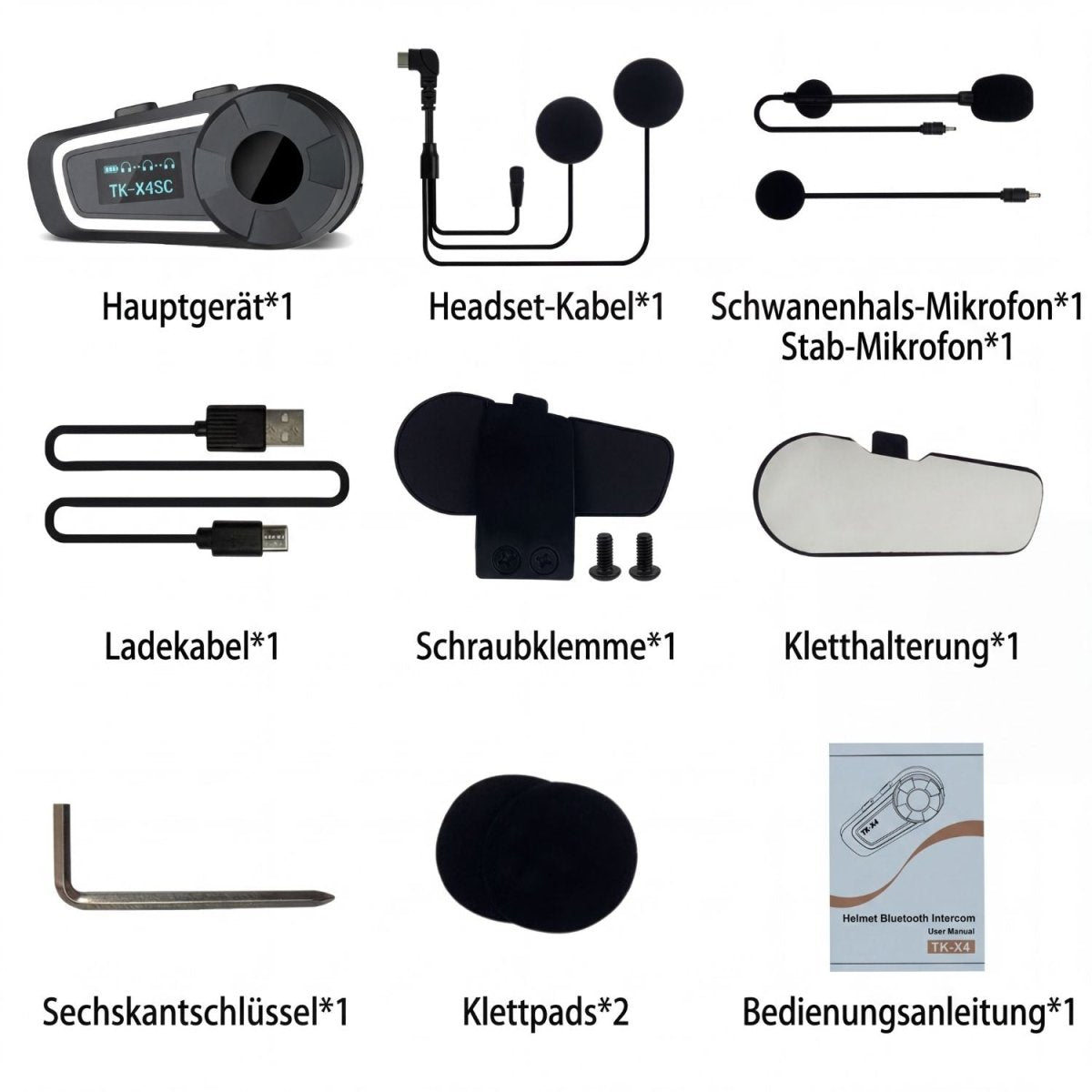 Elebest Motorrad-Headset mit Interkom für Fahrer und Sozius