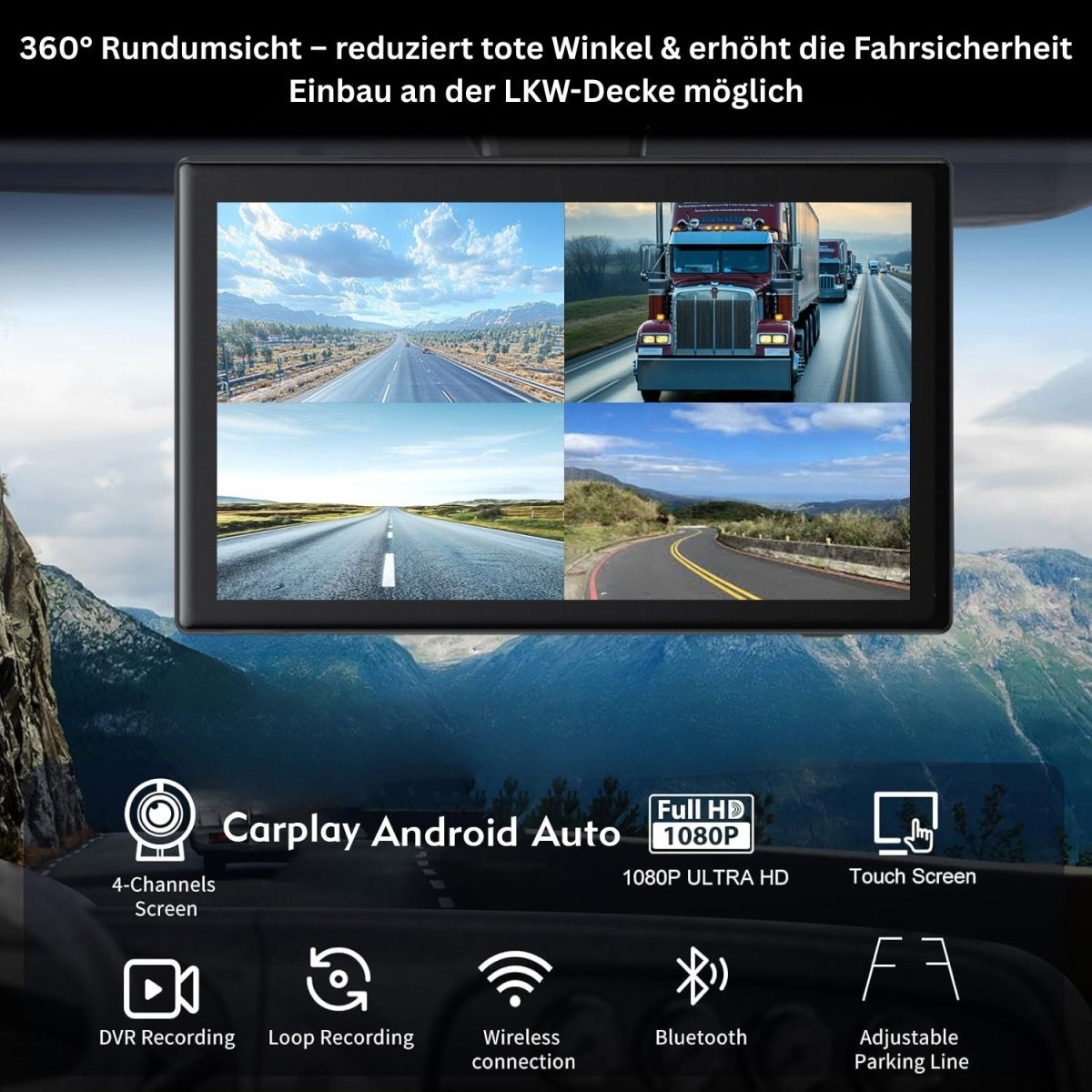 Elebest 10.1 Zoll TruckVision T10 CarPlay/Android Auto Truck - Monitor mit 4 - Kamera 10.1 Zoll Navi LKW Navi