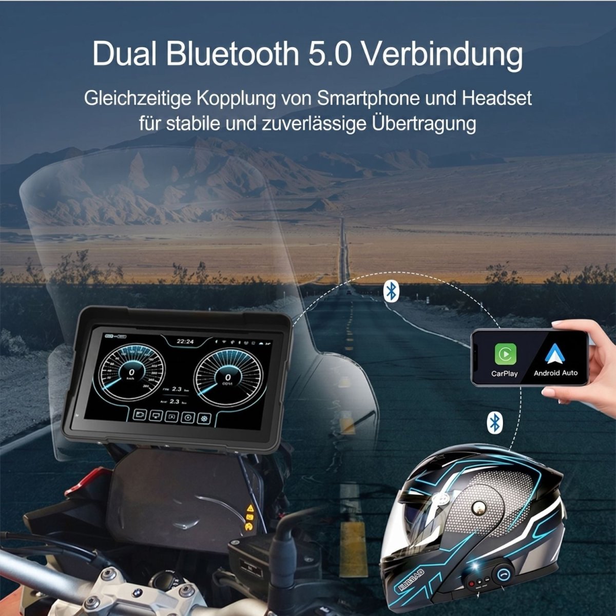 Elebest 7 Zoll CarPlay & Android Auto Display für BMW Motorrad | IP67 7 Zoll Motorrad Navi BMW Connected Cradle