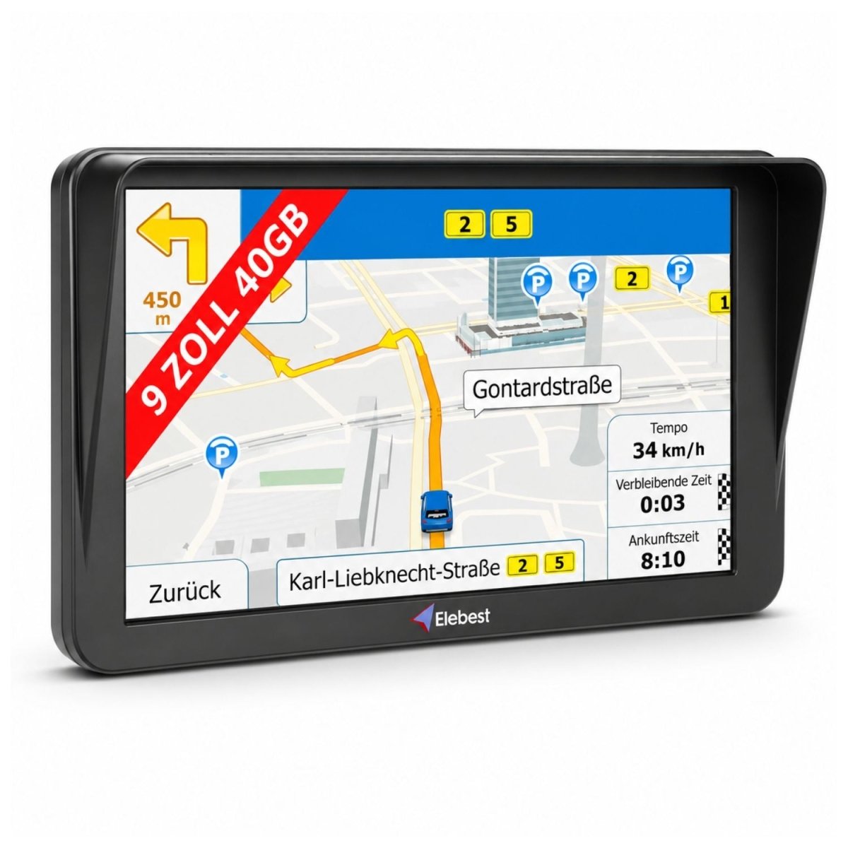 Elebest 9 Zoll Navi für Auto, Wohnmobil und Lkw mit Europa-Karten