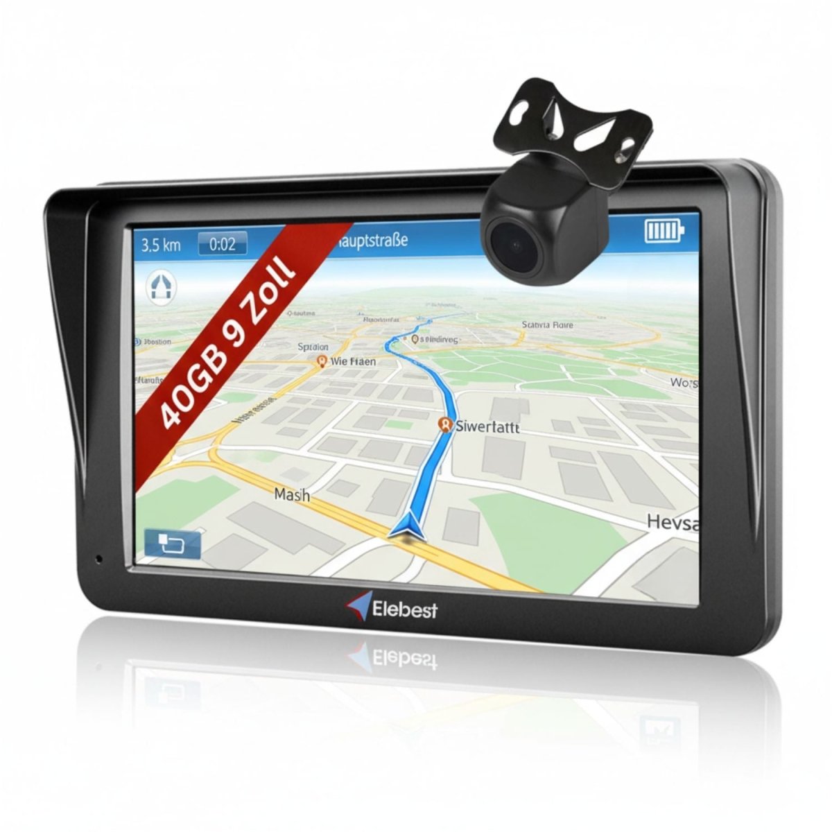 Elebest 90KA Navigationsgerät 9 Zoll Kabel - Rückfahrkamera Elebest Navi laut - ansage