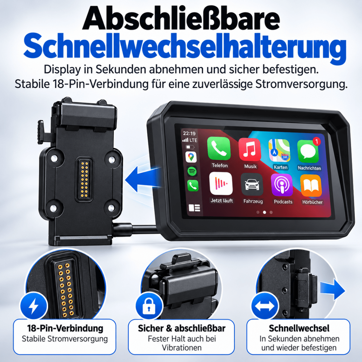 Elebest F96C abschließbare Schnellwechselhalterung mit 18-Pin-Verbindung fürs Motorrad