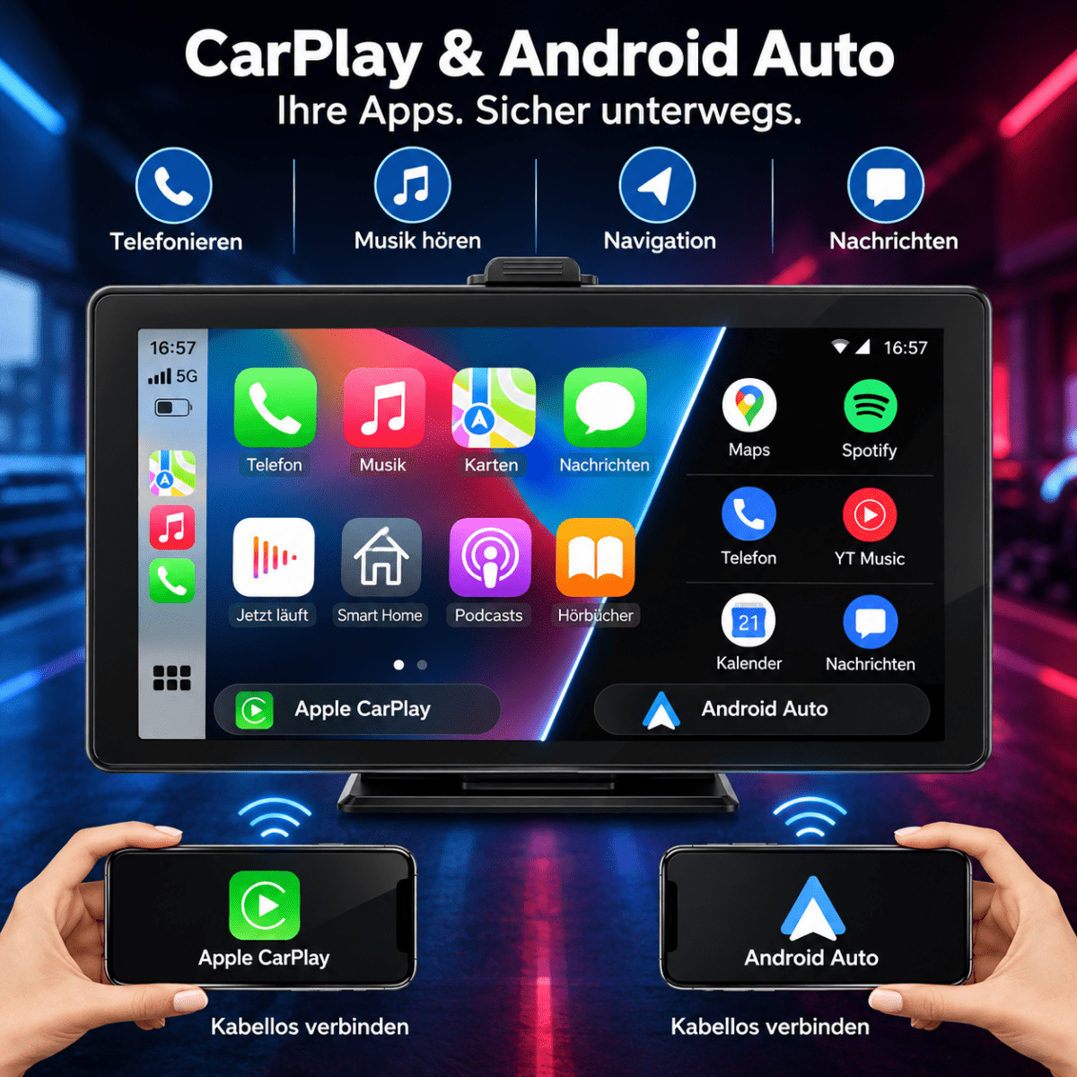Elebest CarPlay Navi mit kabelloser Smartphone-Anbindung