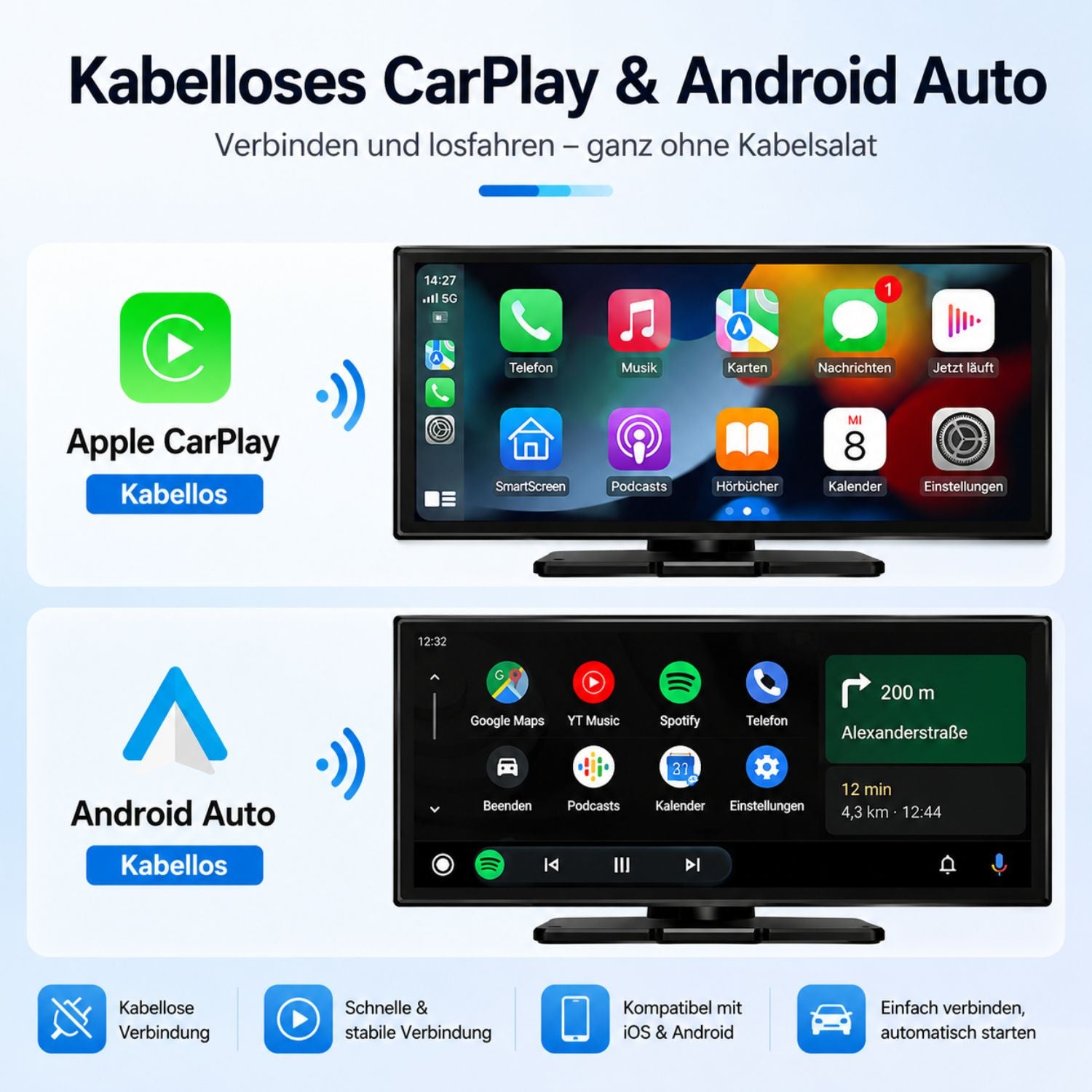 Vier Audio-Wege des Elebest F88: Bluetooth, AUX, FM-Transmitter und Lautsprecher