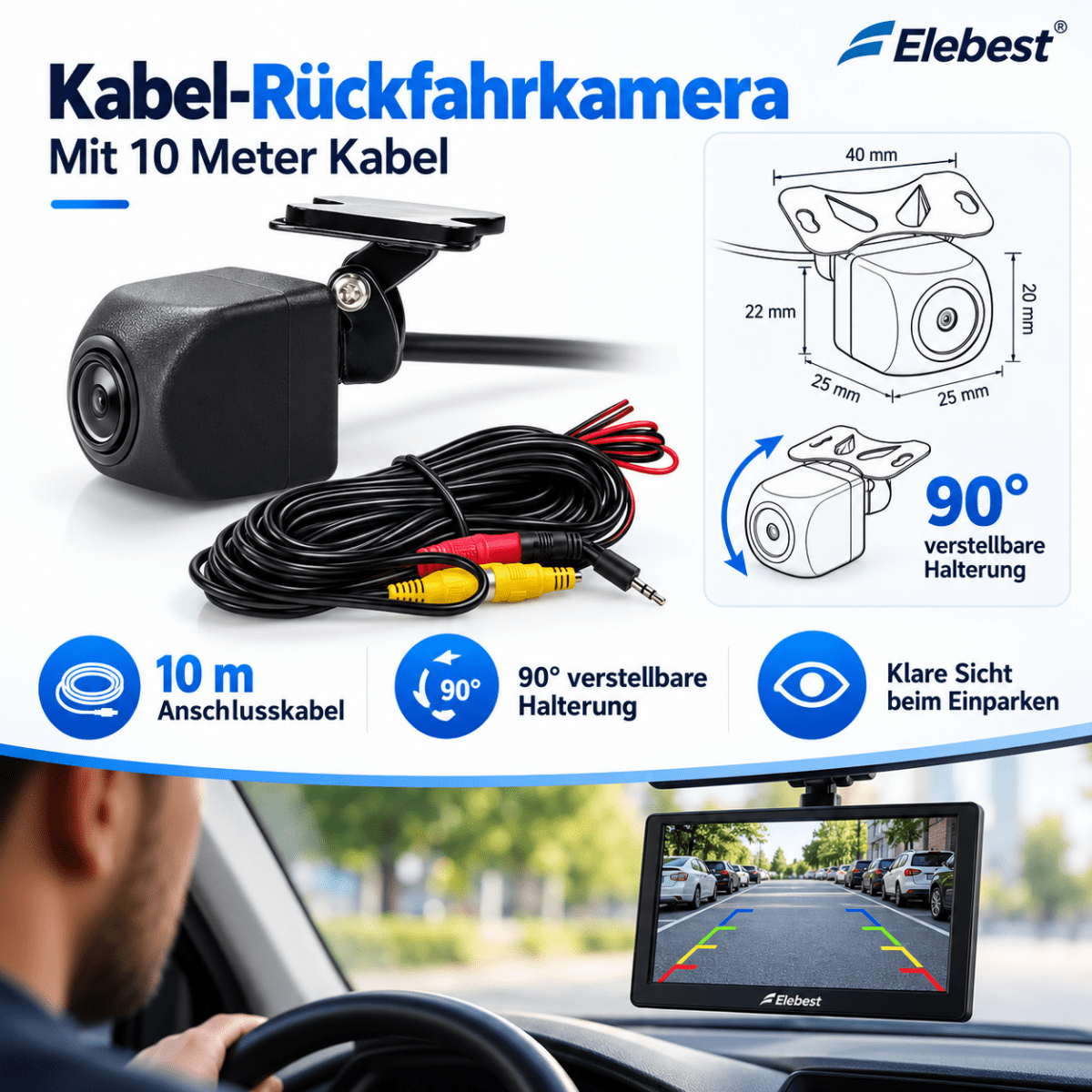 Elebest 90K 9 Zoll Navi mit Rückfahrkamera-System