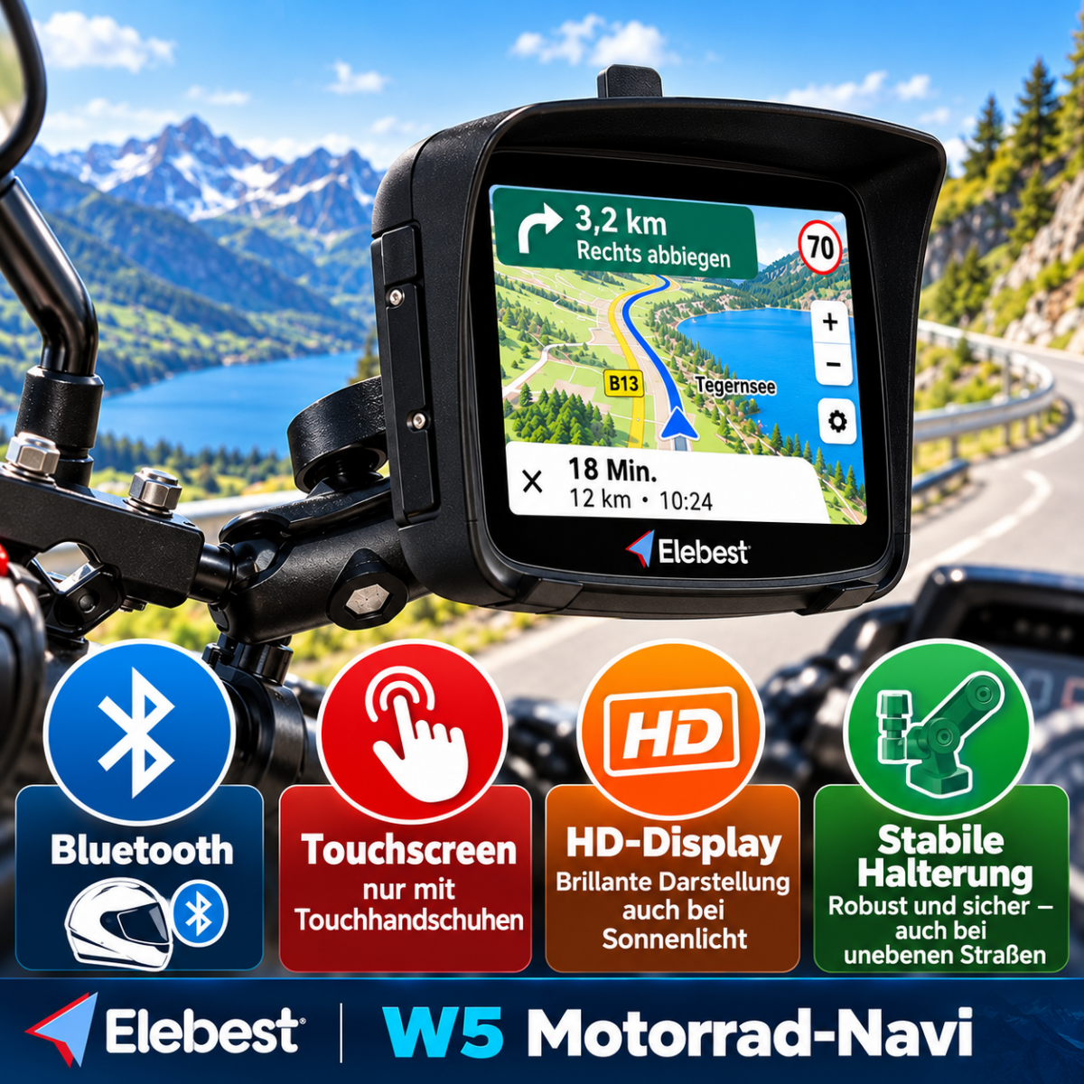Elebest Rider W5 eigenständiges Motorrad Navigationsgerät ohne Smartphone