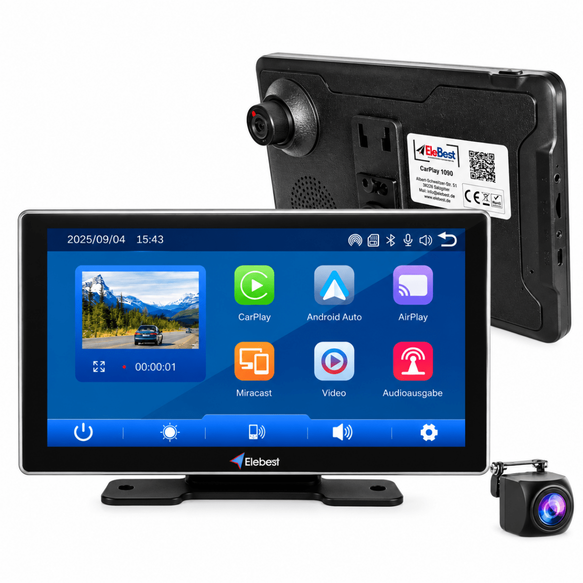 CarPlay 1090 – (9 Zoll Navi) Smart-Cockpit Upgrade, Android Auto, Dashcam & Rückfahrkamera