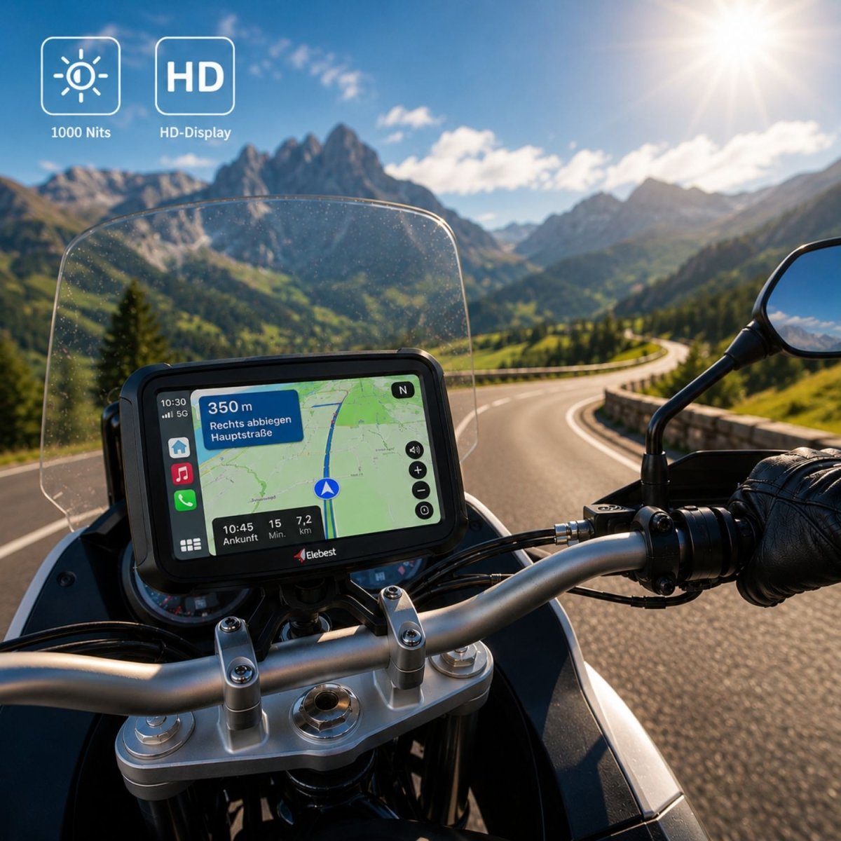 Elebest C650 Motorrad-Navi 5 Zoll mit Android Auto Smartphone-Spiegelung