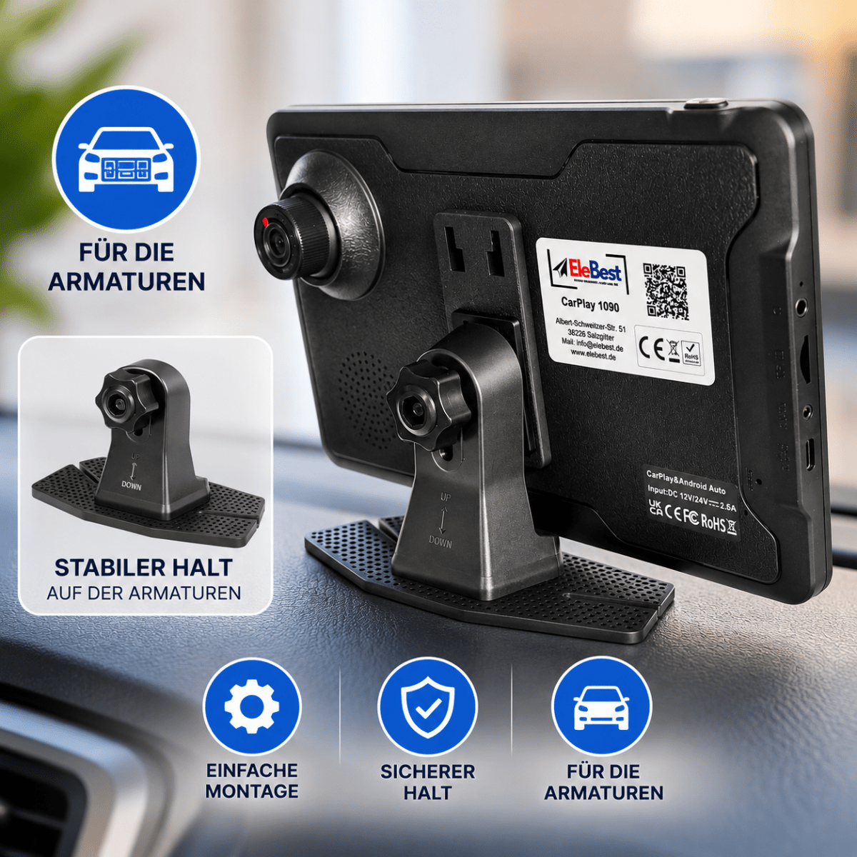 CarPlay 1090 – (9 Zoll Navi) Smart-Cockpit Upgrade, Android Auto, Dashcam & Rückfahrkamera