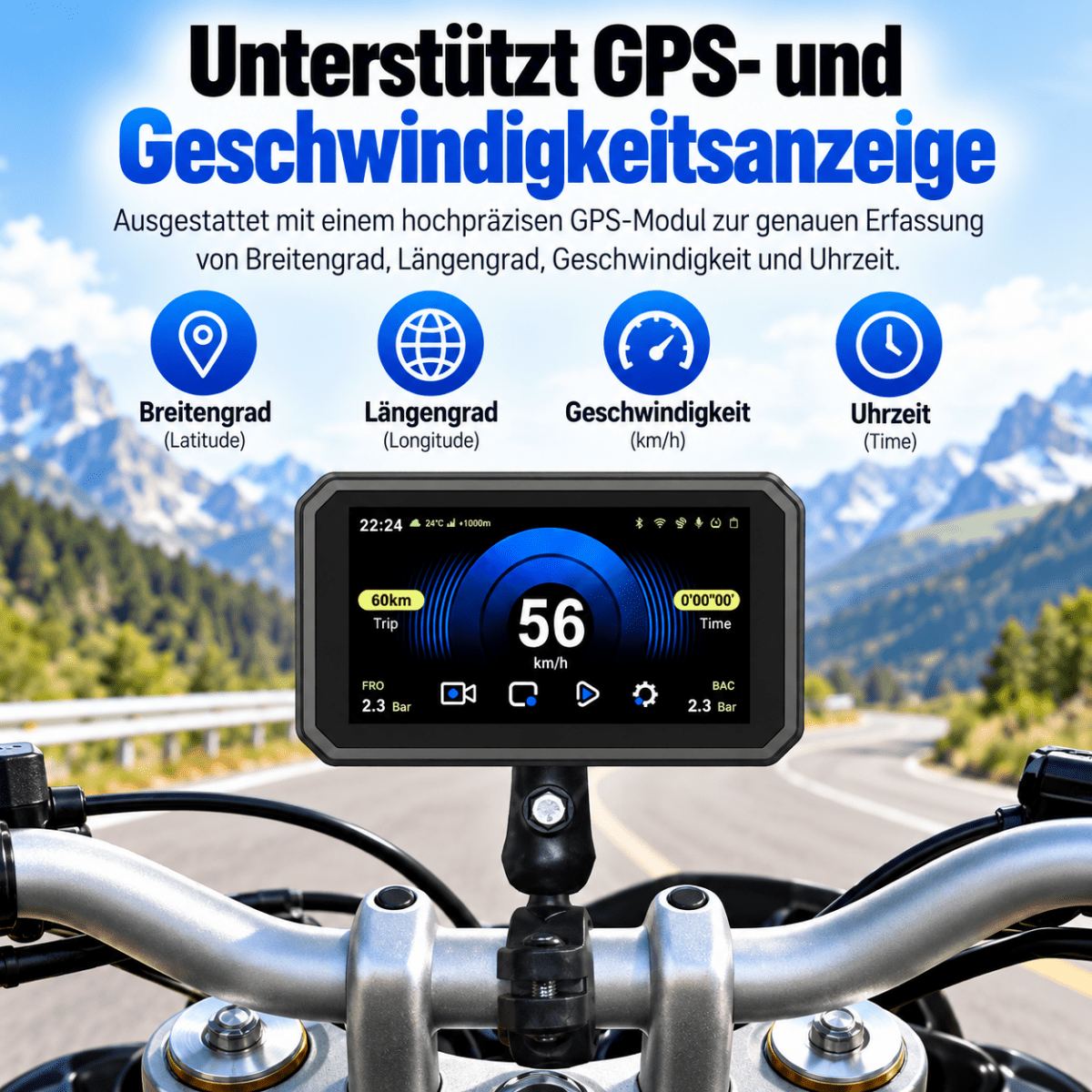 Elebest F96C Motorrad CarPlay Display 6 Zoll mit Halterung
