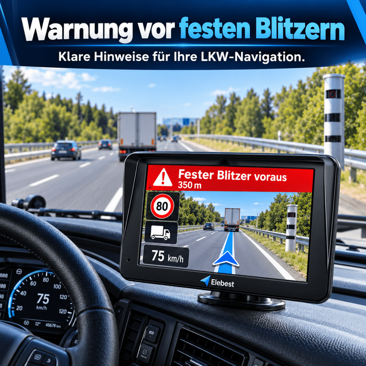 9 Zoll (LKW Navi) 90 Plus Profi | Navigationsgerät mit Sonnenblende, Achslast