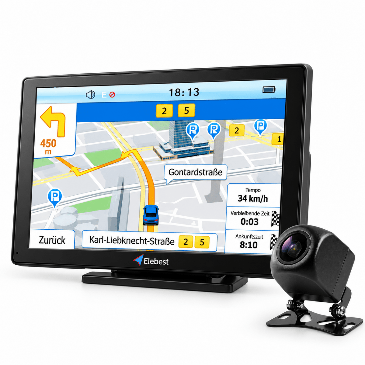 Elebest 90K 9 Zoll HD-Navi mit Rückfahrkamera für Pkw und Camper
