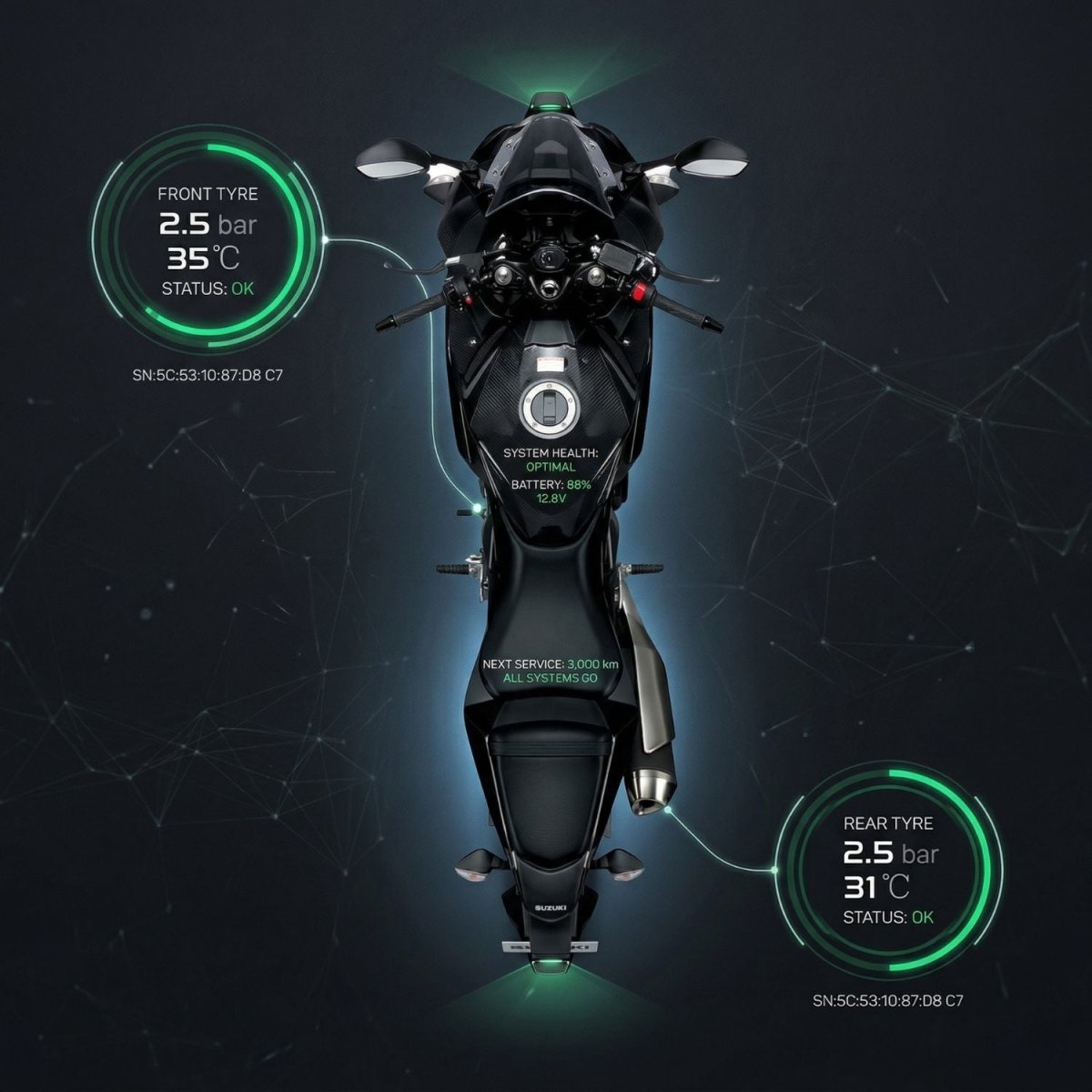 Elebest Bluetooth Reifendruckkontrolle TPMS für Motorrad, Roller & E‑Bike Bluetooth 5.0 Fahrrad