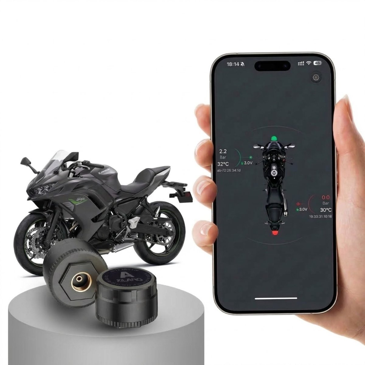 Elebest Bluetooth Reifendruckkontrolle TPMS für Motorrad, Roller & E‑Bike Bluetooth 5.0 Fahrrad