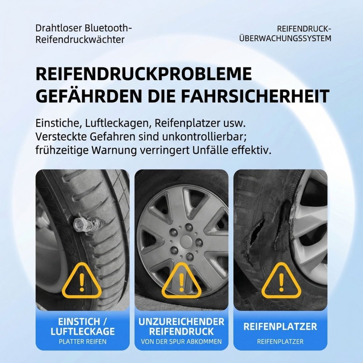 Elebest Bluetooth TPMS Reifendruckkontrolle, Reifendrucksensor Set 4 Stück