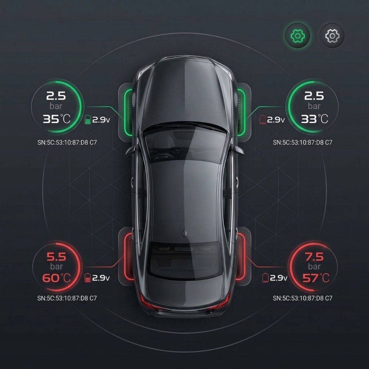 Elebest Bluetooth TPMS Reifendruckkontrolle, Reifendrucksensor Set 4 Stück